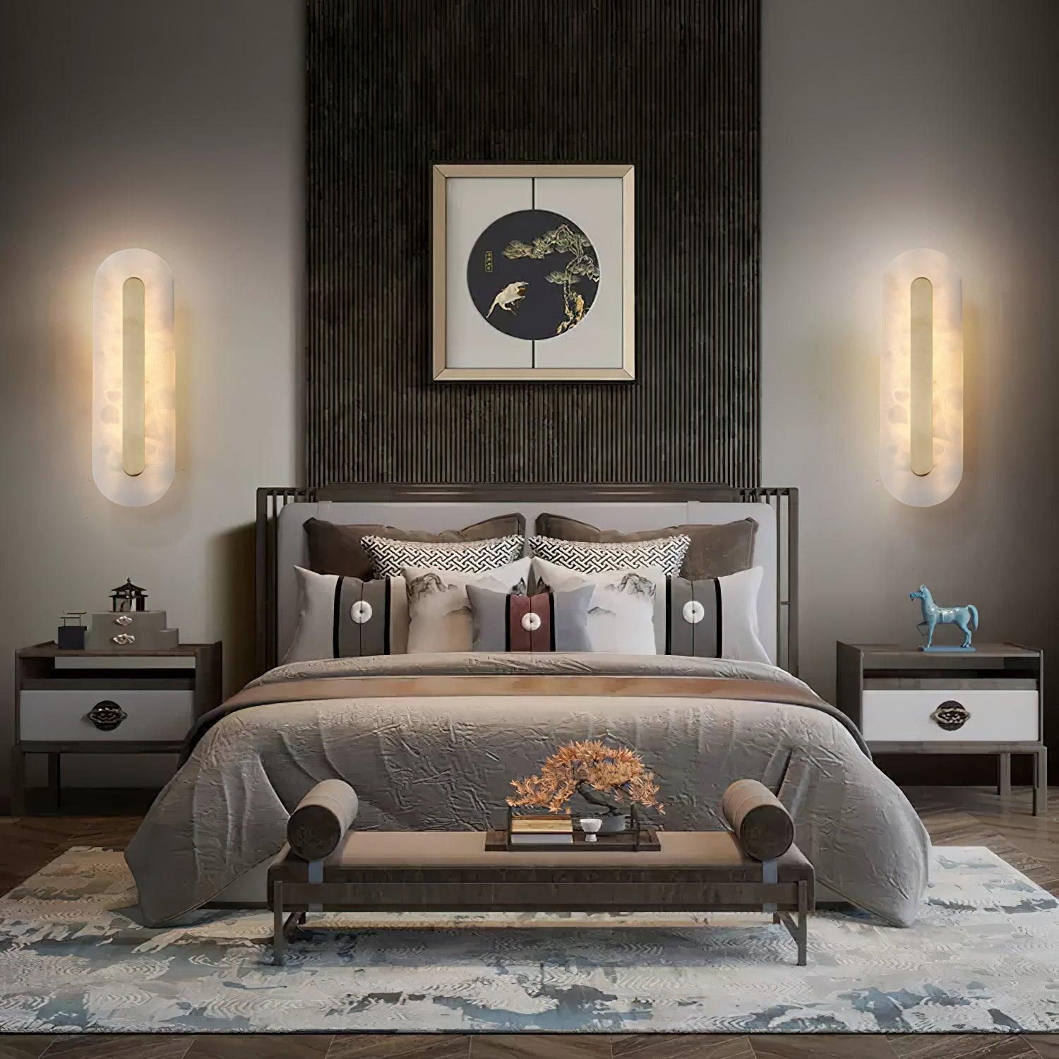 Modern Alabaster Rounded Wall Light Fixture - Elegant Indoor Sconce for Living Room, Bedroom & Hallway Lighting