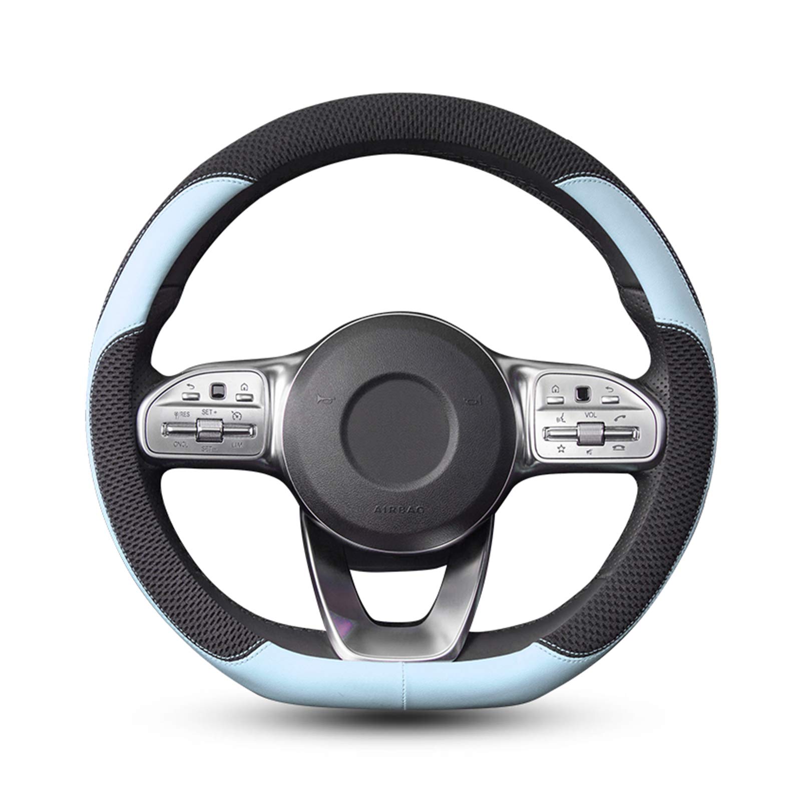 Ergocar D-Shaped Sport Microfiber Leather Steering Wheel Cover - Non-Slip, Breathable Polyester, Universal Fit for 38cm(15