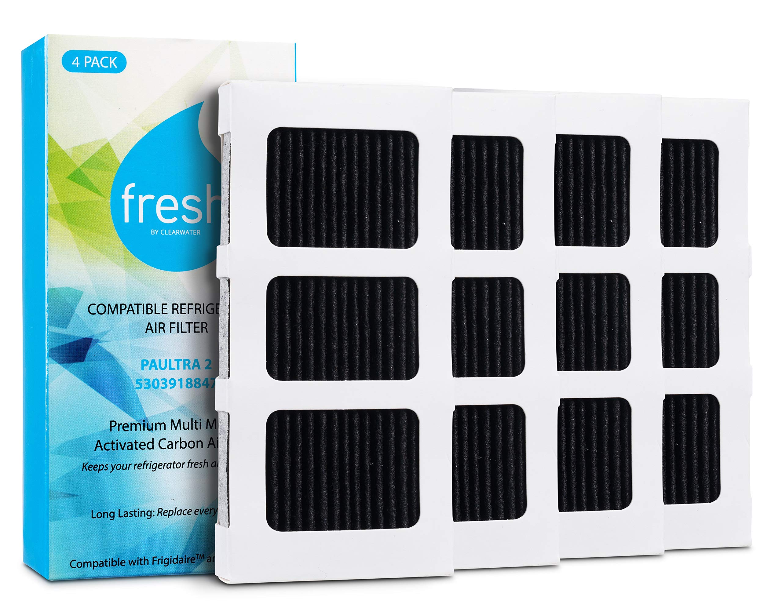 FRESH Paultra2 Refrigerator Air Filter Replacement (4 Pack) - Compatible with Frigidaire, PureAir Ultra 2, Electrolux 242047805, 5303918847, EAP12364179 - Eliminates Odors & Improves Air Quality for Fresh Food Storage