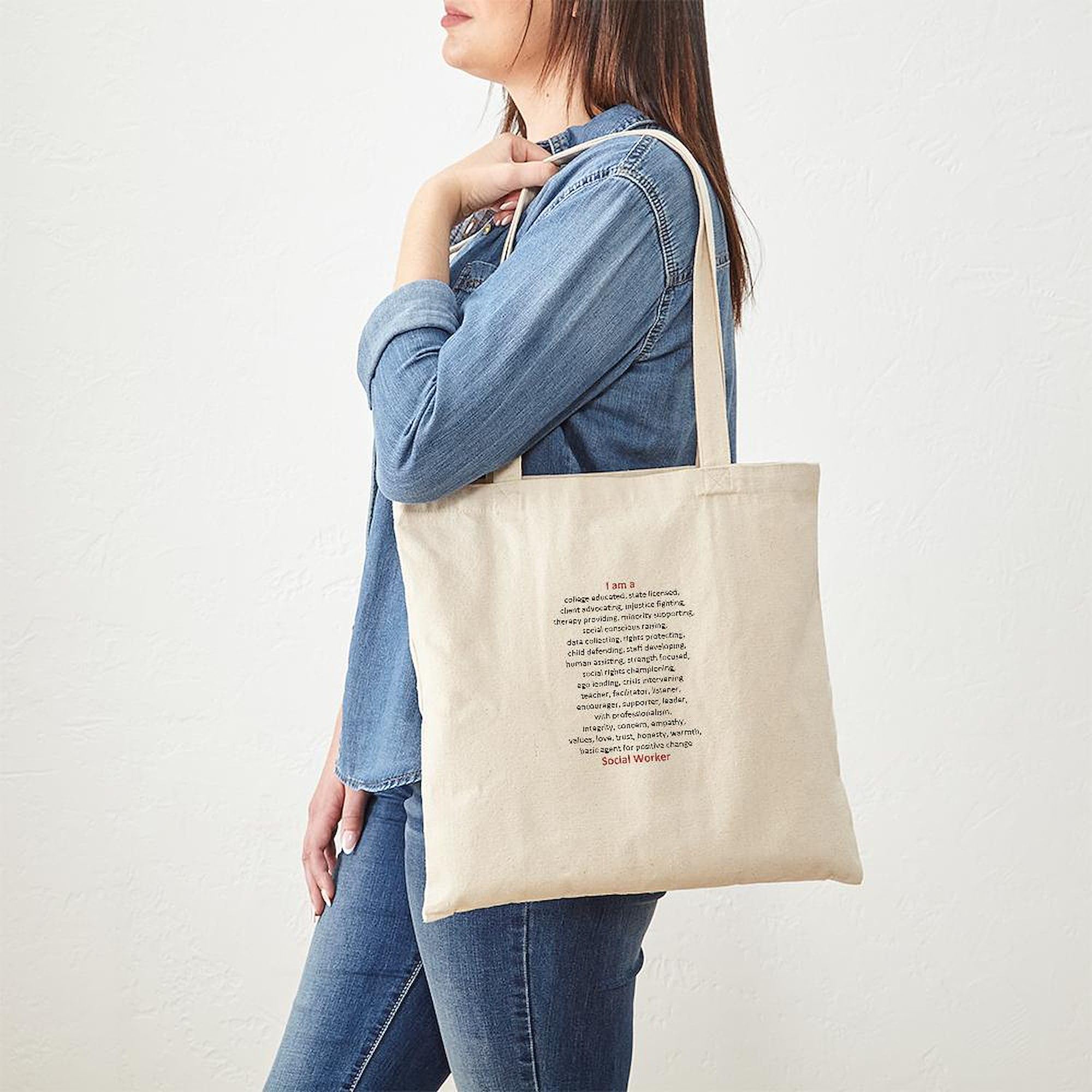 Social Worker Tote Bag - Natural Canvas Reusable Shopping Bag for Professionals | Eco-Friendly Grocery & Work Commute Tote | Perfect for Social Workers, Nurses & Teachers