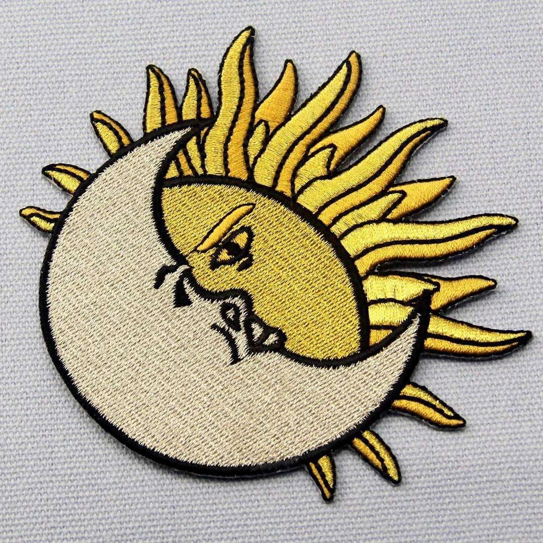 Crescent Moon Over Sun Embroidered Celestial Iron-On Patch for Jackets, Hats & Backpacks - DIY Sew On Badge for Astronomy Lovers