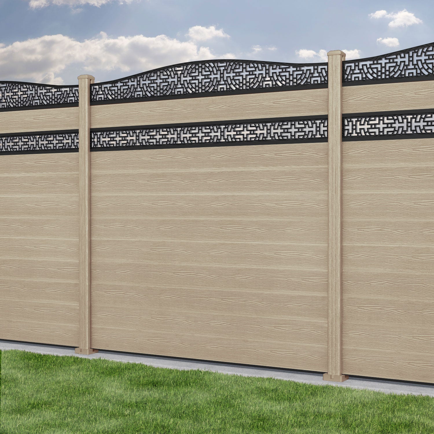 Classic Kumo Curved Top Split Screen Fence Panel - Light Oak Composite Wood Privacy Fence for Backyard, Garden & Patio | Weather-Resistant Outdoor Decoration