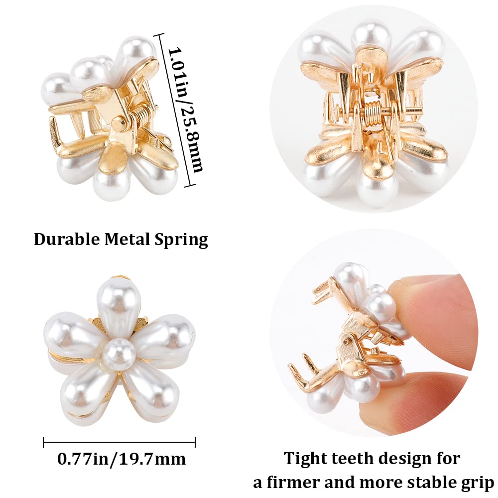 Ahoney Pearl Hair Clips with Daisy Flowers - Small Claw Bangs Clips for Women & Girls | Korean Hair Accessories for School, Work & Special Occasions