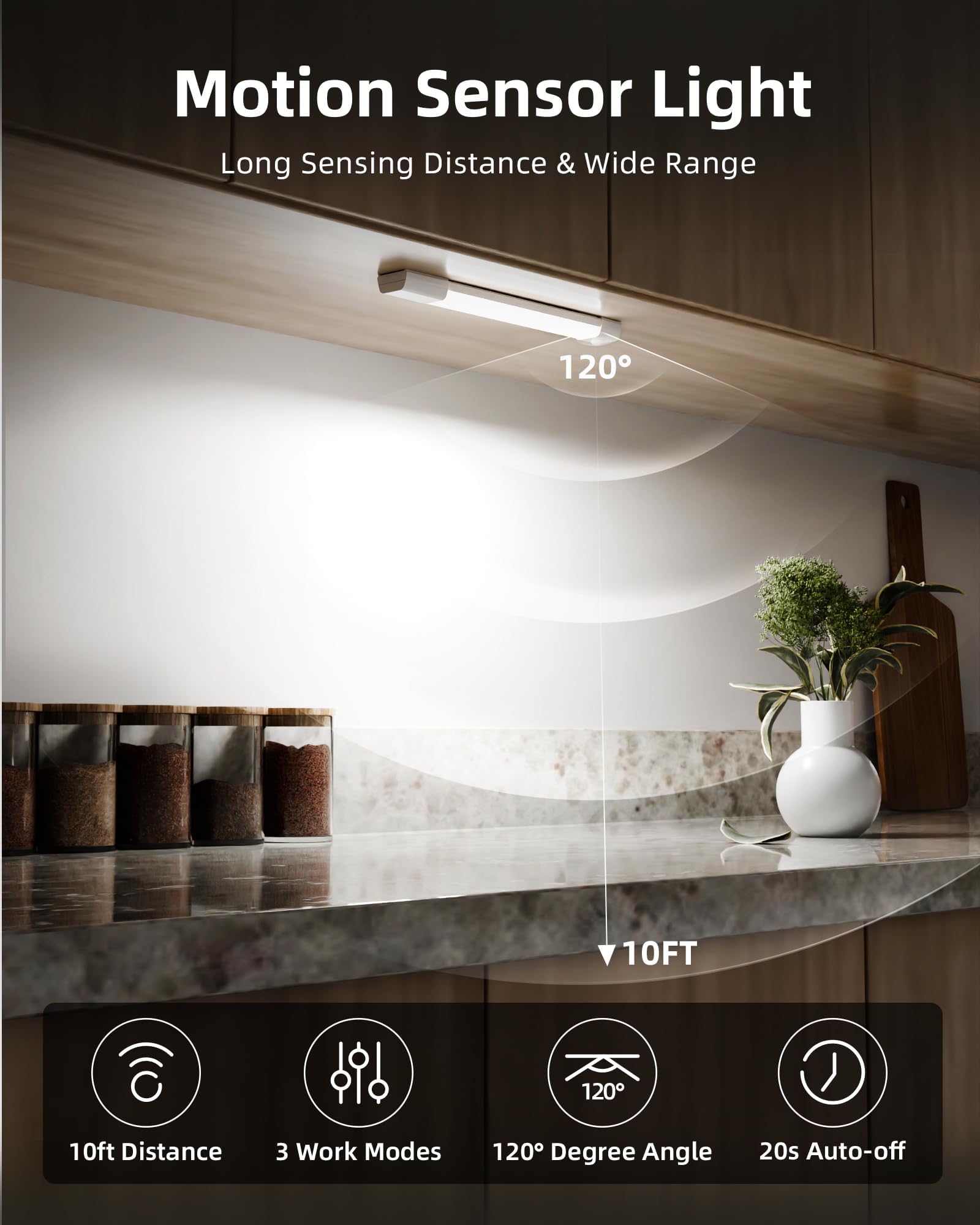 EZVALO 30 LED Rechargeable Closet Lights - Wireless Under Cabinet Lighting with Dimmer & Motion Sensor for Kitchen, Bedroom, Wardrobe