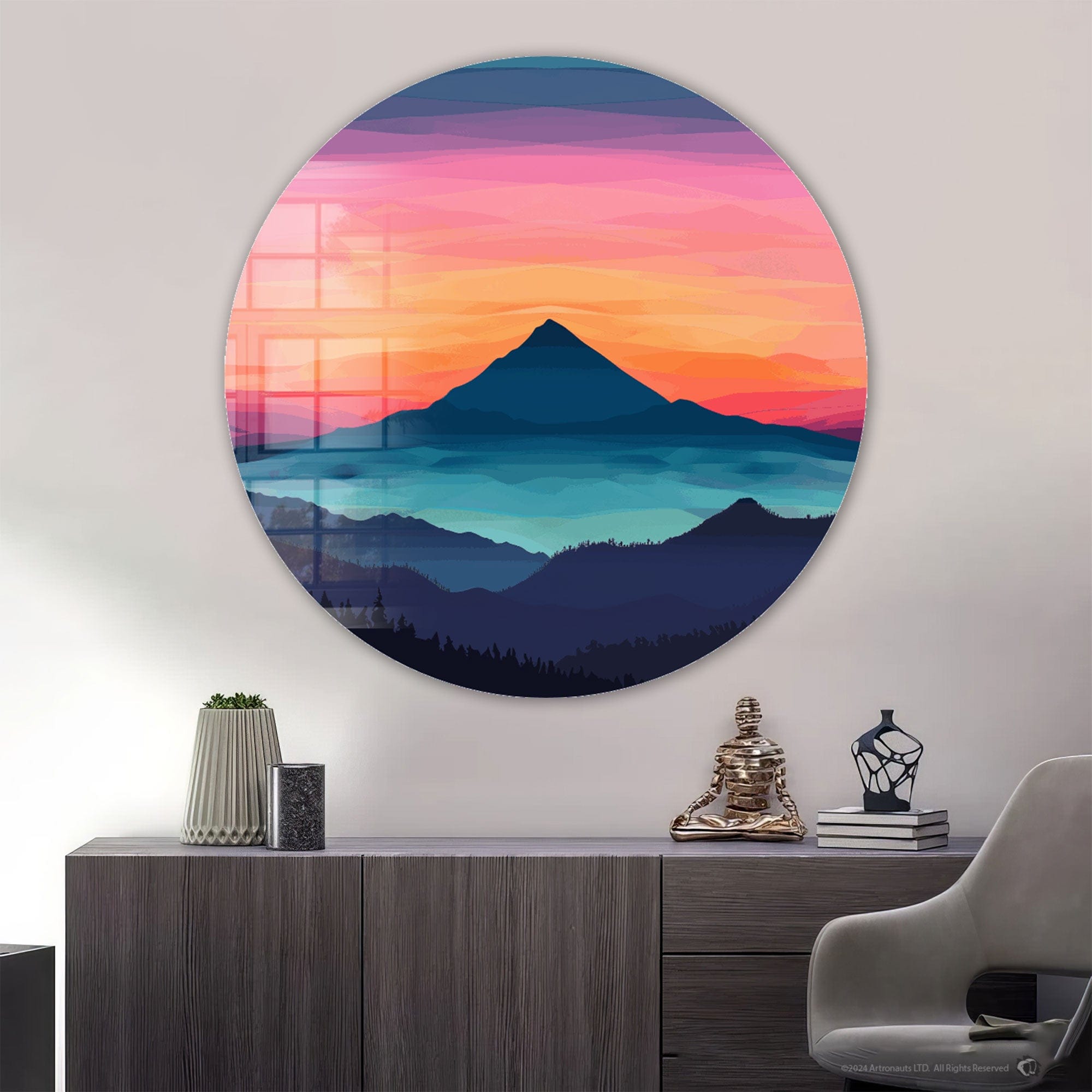 Layers of Sunset Rounded Glass Wall Art - Handmade Modern Home Decor for Living Room, Bedroom, Office - Perfect for Gifts & Interior Design