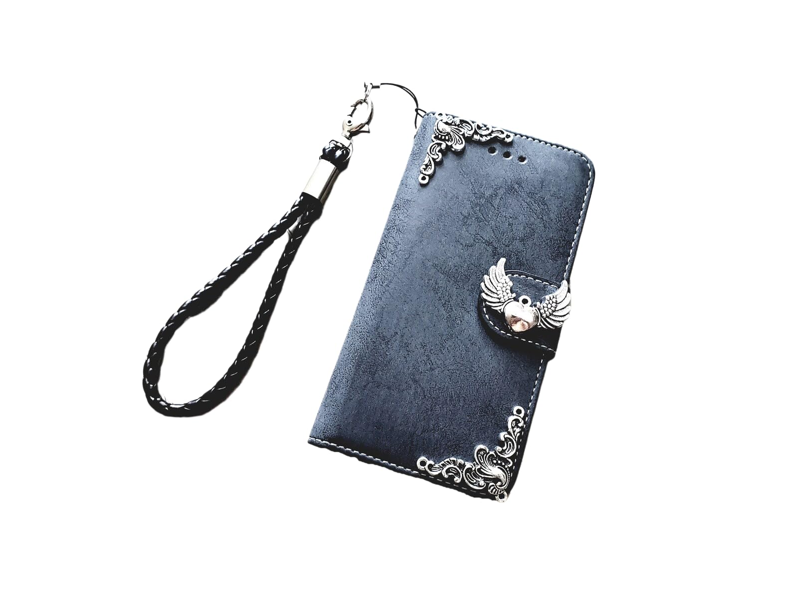Heart Angel Wing Leather Phone Wallet Case - Compatible with iPhone X/XS/XR/11/12/13/14 Pro Max & Galaxy S23/S22/S21/S20 Ultra/Note 20/10 Plus (Model MN1282) - Detachable Design for Stylish Protection | Perfect for Everyday Use & Travel