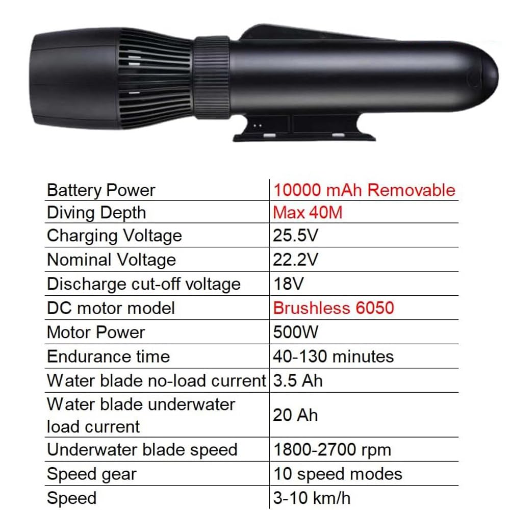 BAOSHIDAER 130mins Brushless Underwater Scooter - 10Km/h Electric Diving Thruster for Snorkeling, Scuba Diving & Water Sports | Portable Sea Scooter for Kayaks, Inflatable Boats & Paddle Boards (10000mAh Battery with Handle) | Perfect for Beach Vacations, Pool Parties & Underwater Exploration