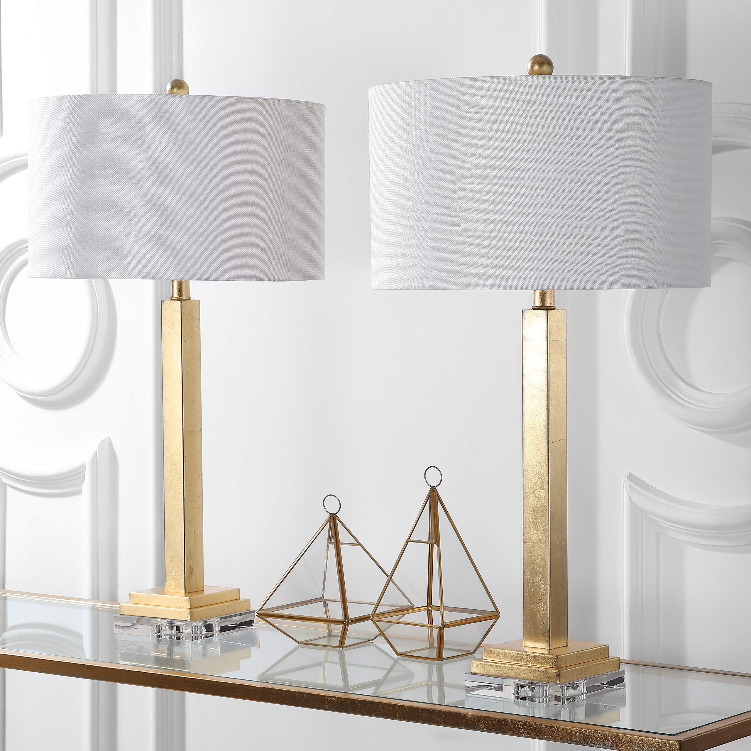SAFAVIEH Perri Farmhouse 30-inch Table Lamp Set of 2 - Gold & Crystal Base LED Desk Lamp for Bedroom, Living Room, Home Office & Nightstand (Bulbs Included) | Elegant Lighting for Cozy Home Decor & Workspace Ambience