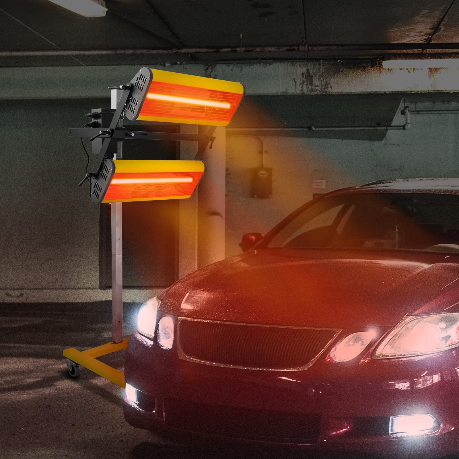 2100W 110V Solar Infrared Paint Curing Lamp - Short Wave Infrared Heater for Auto Body Repair with Smart Timer, Adjustable Height & Mobility (Yellow) - Perfect for Automotive Paint Drying, Industrial Coating Curing & DIY Projects