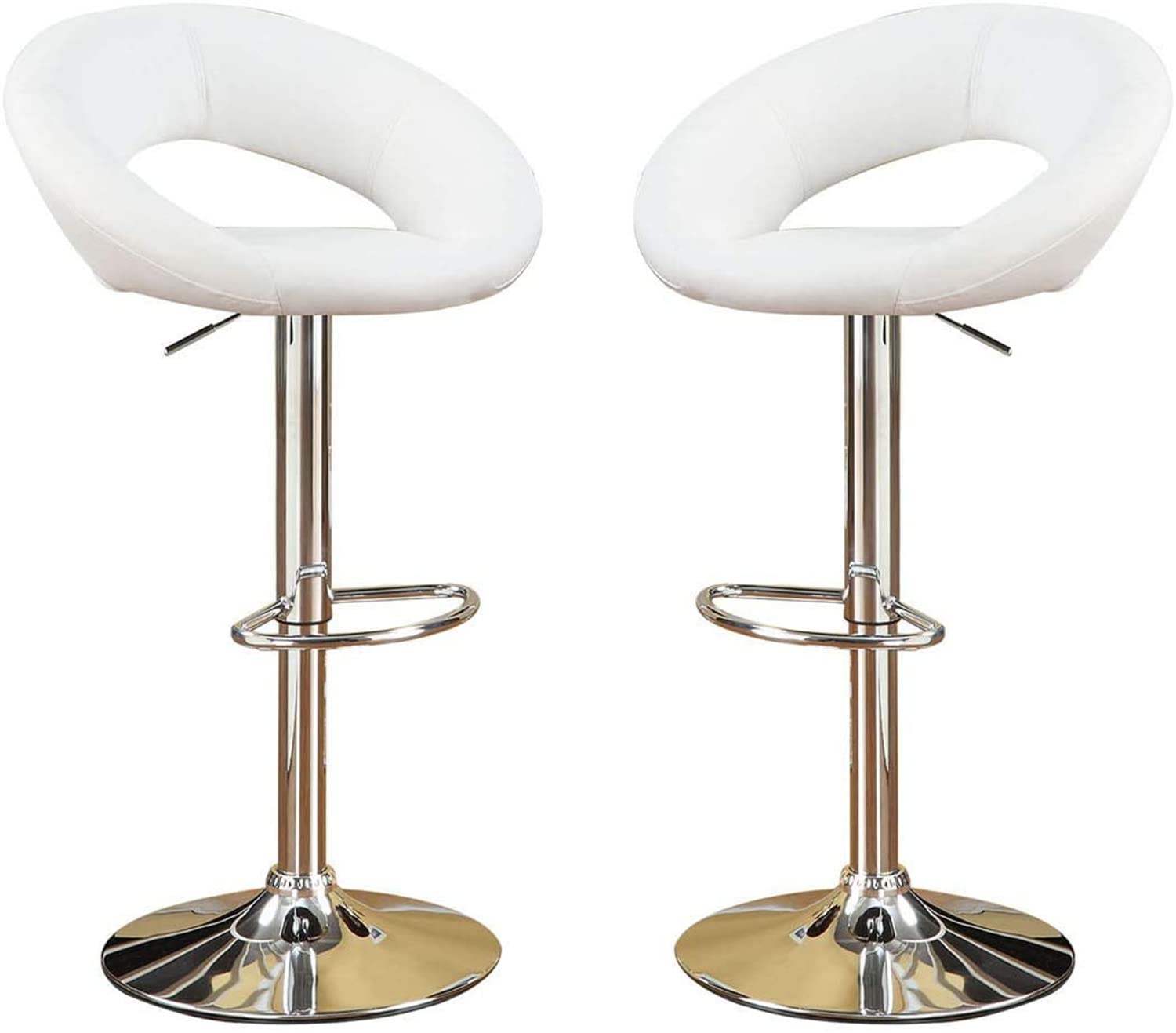 2 Pack Modern Swivel Bar Stools - Adjustable Height Faux Leather Counter Stools with Footrest & Open Back - White Upholstered Dining Chairs for Kitchen Island, Home Bar & Breakfast Nook - Perfect for Entertaining & Casual Dining