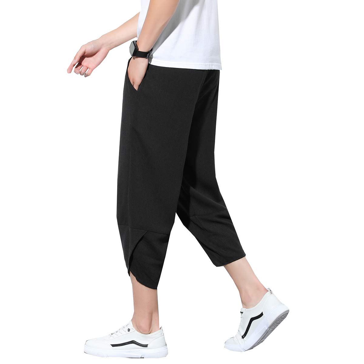 Seidarise Men's Linen Capri Pants - Breathable Summer Harem Trousers with Wide Leg & Relaxed Fit | Perfect for Beach, Yoga, and Casual Outings