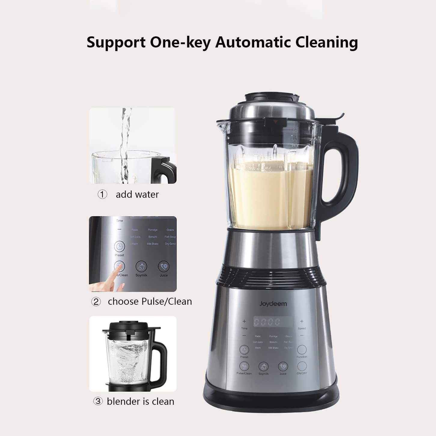 Joydeem VK-1802 1000W Countertop Blender with Vacuum Pump - 59oz Large Capacity for Soy Milk, Soup, Porridge, Milkshakes & Juicing - Pre-set Programs & Keep Warm Function - Perfect for Smoothies, Meal Prep & Healthy Drinks - Black