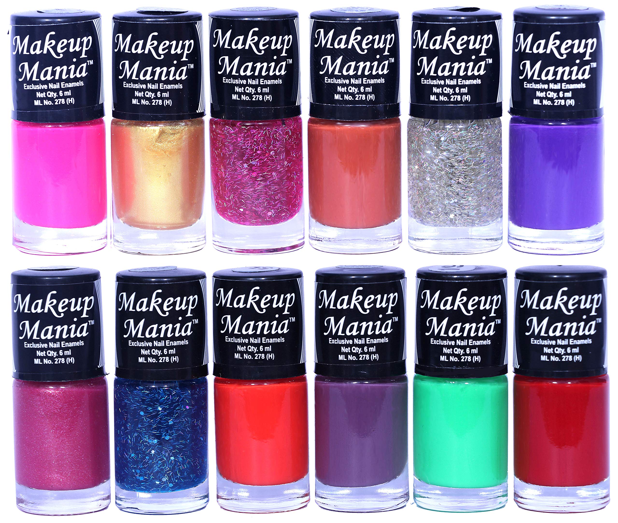 Makeup Mania 12-Piece Nail Polish Set - 6ml Each, Multicolor Combo No.88 - Perfect for Home Manicures, Nail Art & Gift Giving