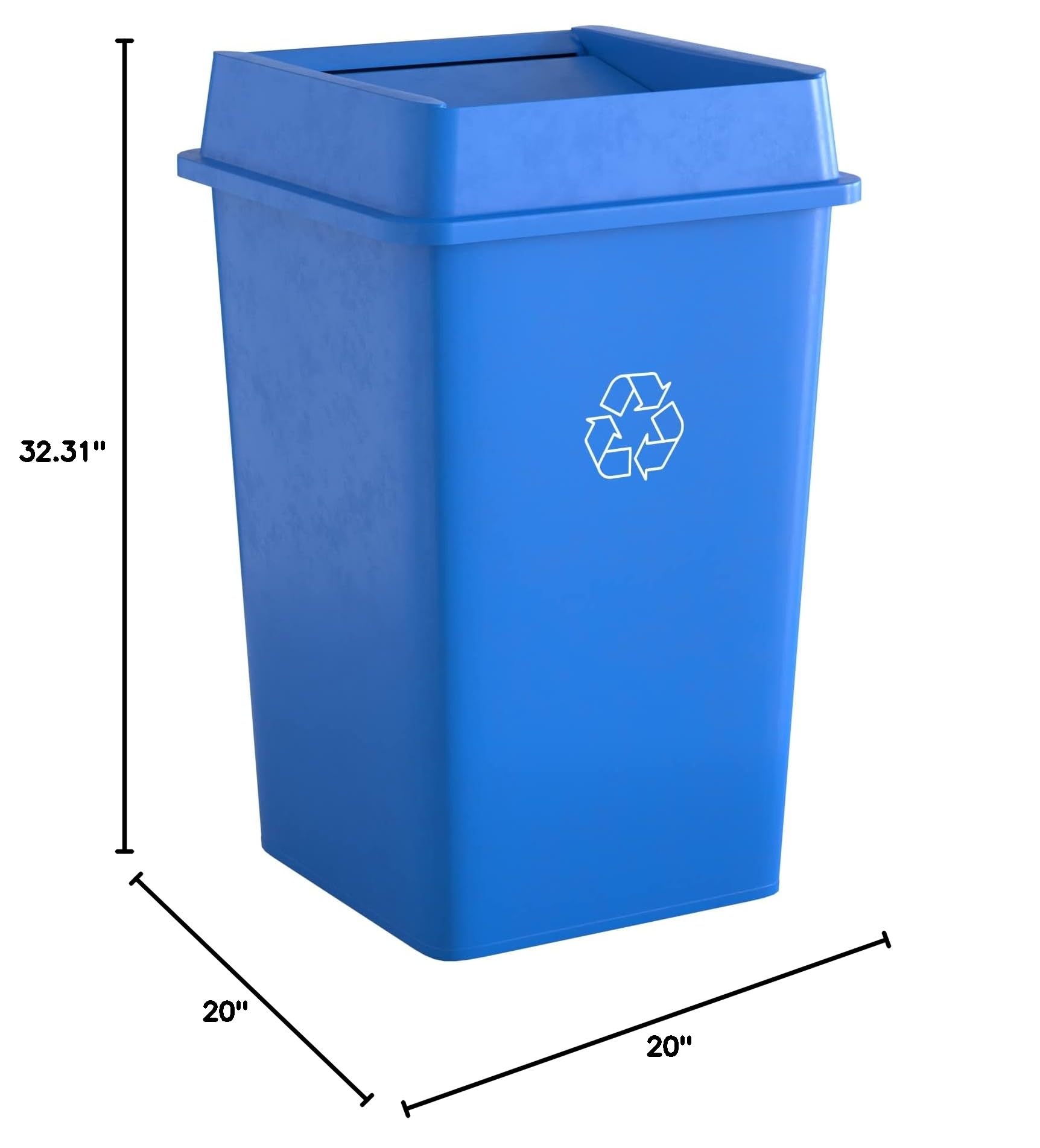35 Gallon Blue Square Commercial Trash Can with Lid - Heavy Duty Waste Bin for Office, Restaurant, Kitchen & Outdoor Use