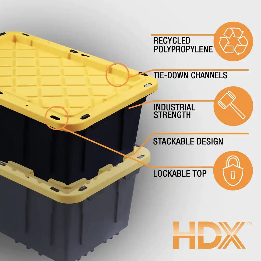 HDX 27 Gallon Heavy Duty Black Storage Totes (5-Pack) - Durable Polypropylene Plastic Bins for Home Organization, Garage Storage & Moving Supplies