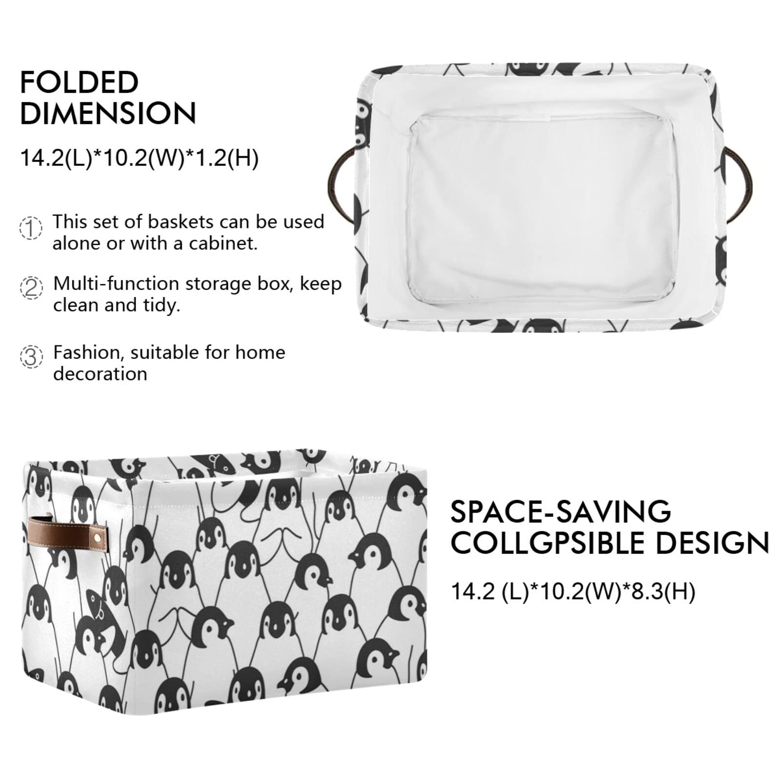 ASLSIY Penguin Storage Basket - Collapsible Canvas Laundry Hamper with Handles (2-Pack) - Nursery Toy Organizer for Bedroom, Closet & Living Room - Perfect for Kids' Toys, Blankets & Home Organization