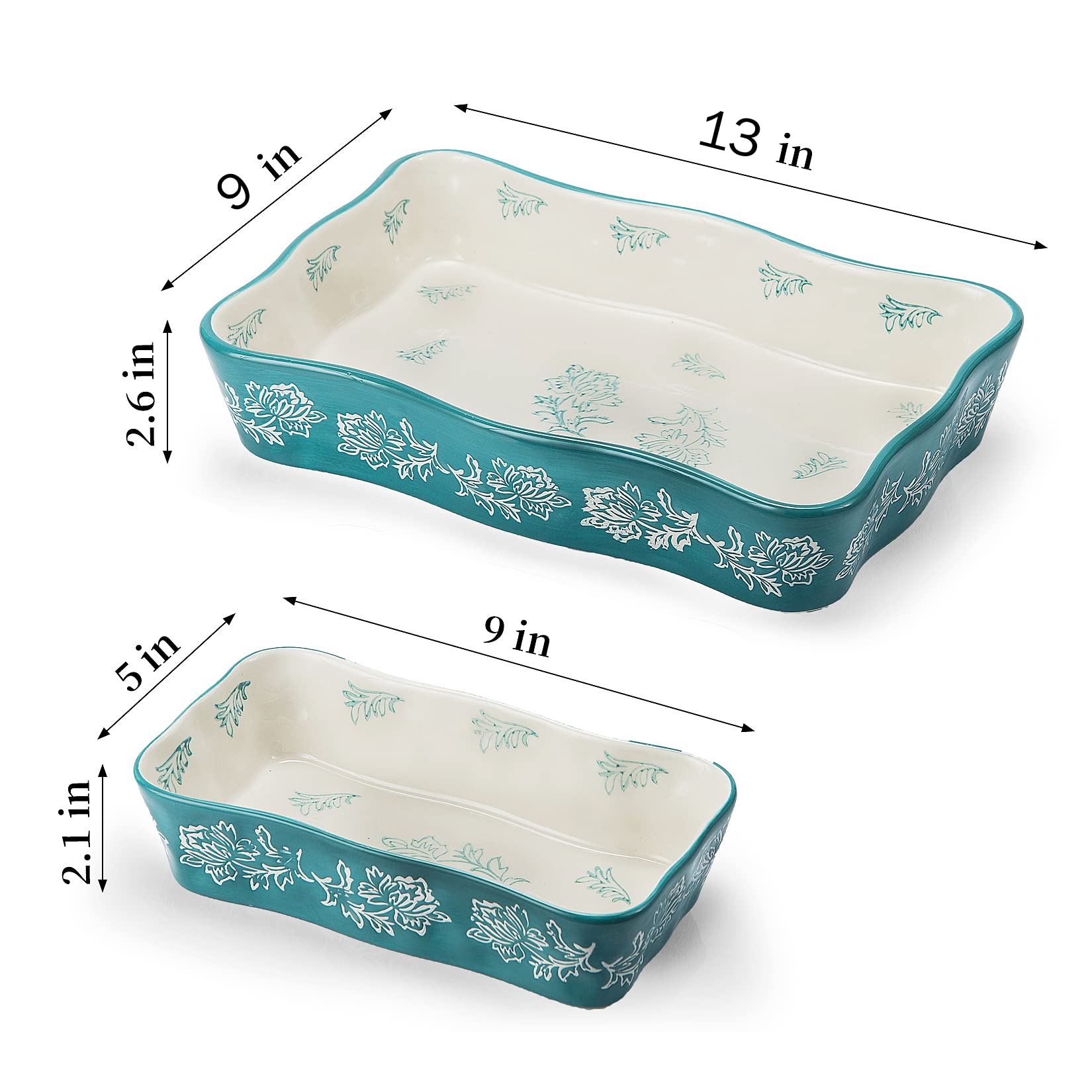 2-Piece Ceramic Baking Dish Set - Oven Safe Casserole & Lasagna Pan for Baking, Roasting & Serving | Perfect for Casseroles, Lasagna, Pasta Bakes & Family Dinners