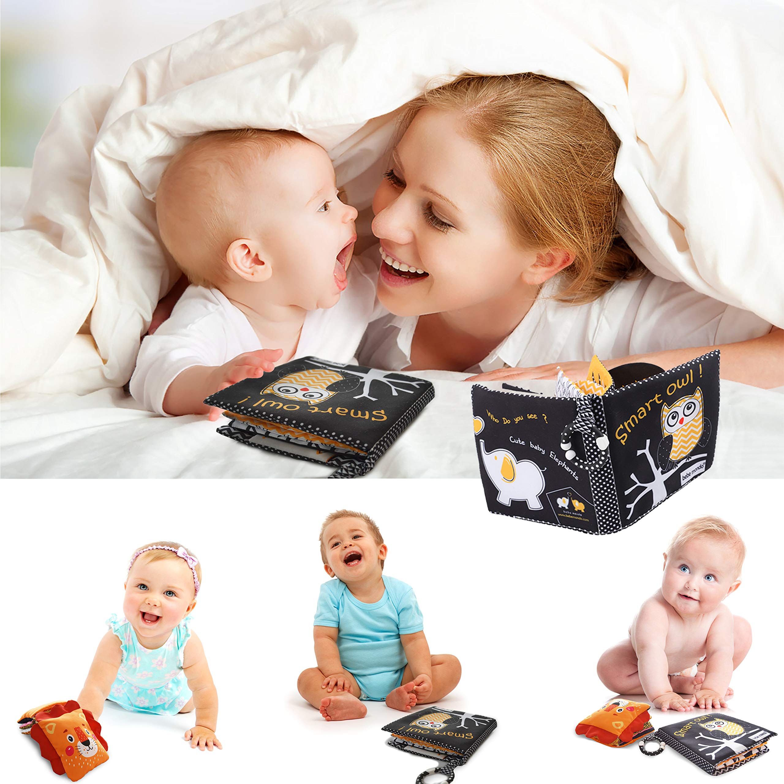 Soft Touch & Feel Crinkle Baby Books for Infants 0-12 Months - High Contrast Sensory Toys with Teether & Mirror for Tummy Time - Perfect Christmas & Shower Gift for Boys & Girls (Owl Design) - Ideal for Early Learning, Sensory Development & Playtime