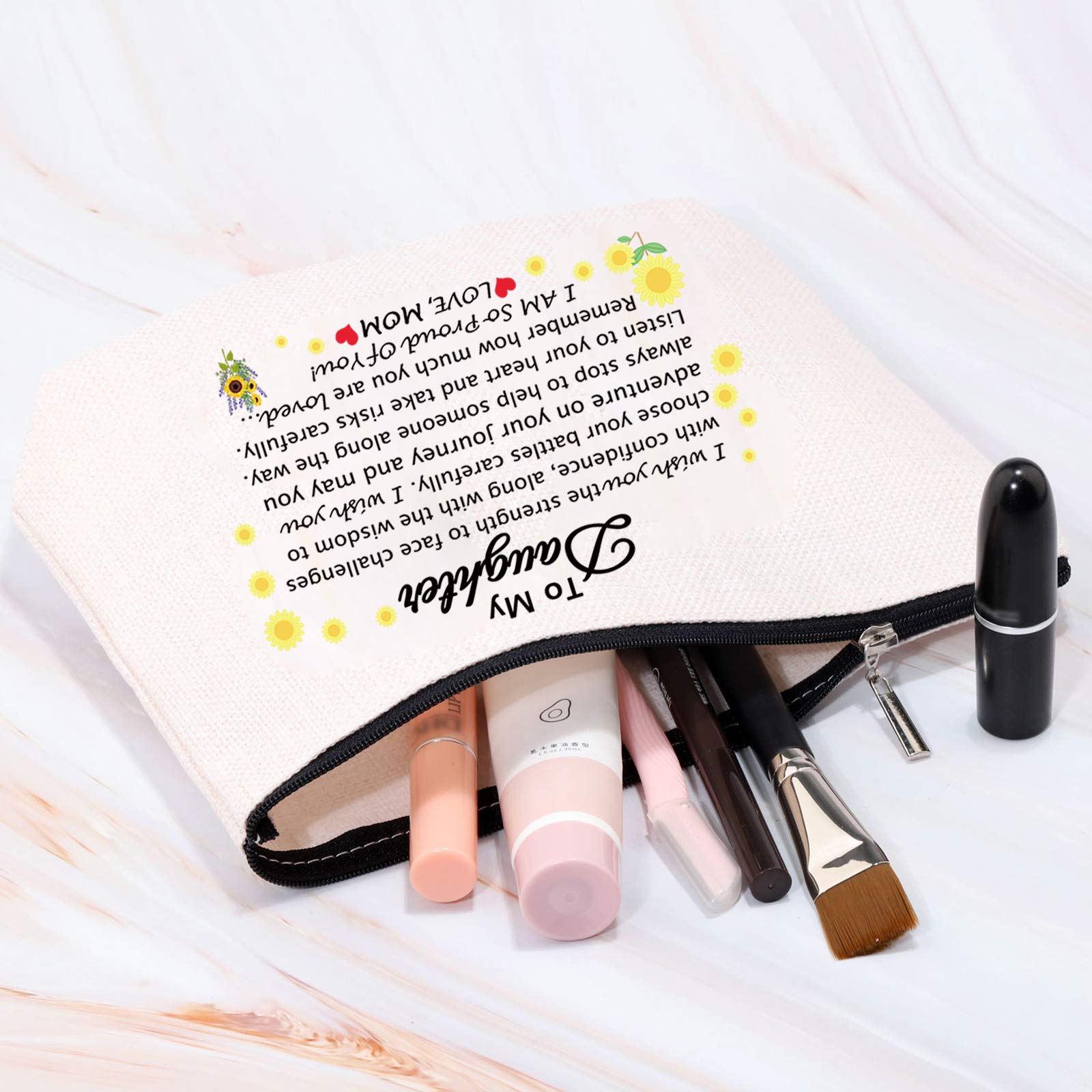 MBMSO Canvas Makeup Bag - Best Gift for Daughter from Mom, Graduation & Birthday Present, Cosmetic Pouch for Travel & Daily Use | Perfect for Teens, College Students & Women | 'To My Daughter' Keepsake