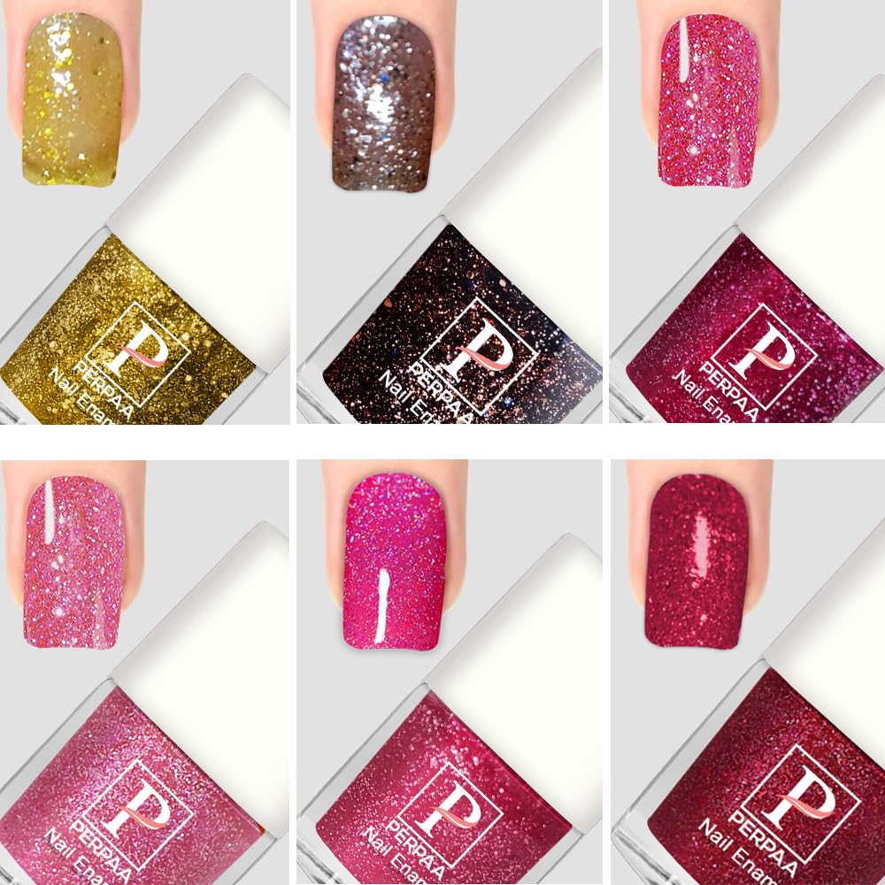 PERPAA Glitter Nail Polish Gel - 5ml Long Lasting Shimmery Nail Art Kit for Women & Girls | DIY Manicure at Home, Party, Wedding & Special Occasions