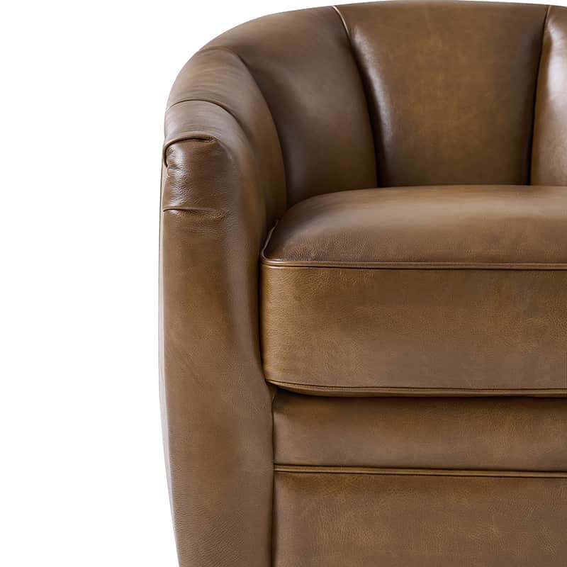 **Misha Barrel Armchair with Genuine Leather – Modern Living Room Chair for Home, Office & Lounge – Comfortable Leather Accent Chair**