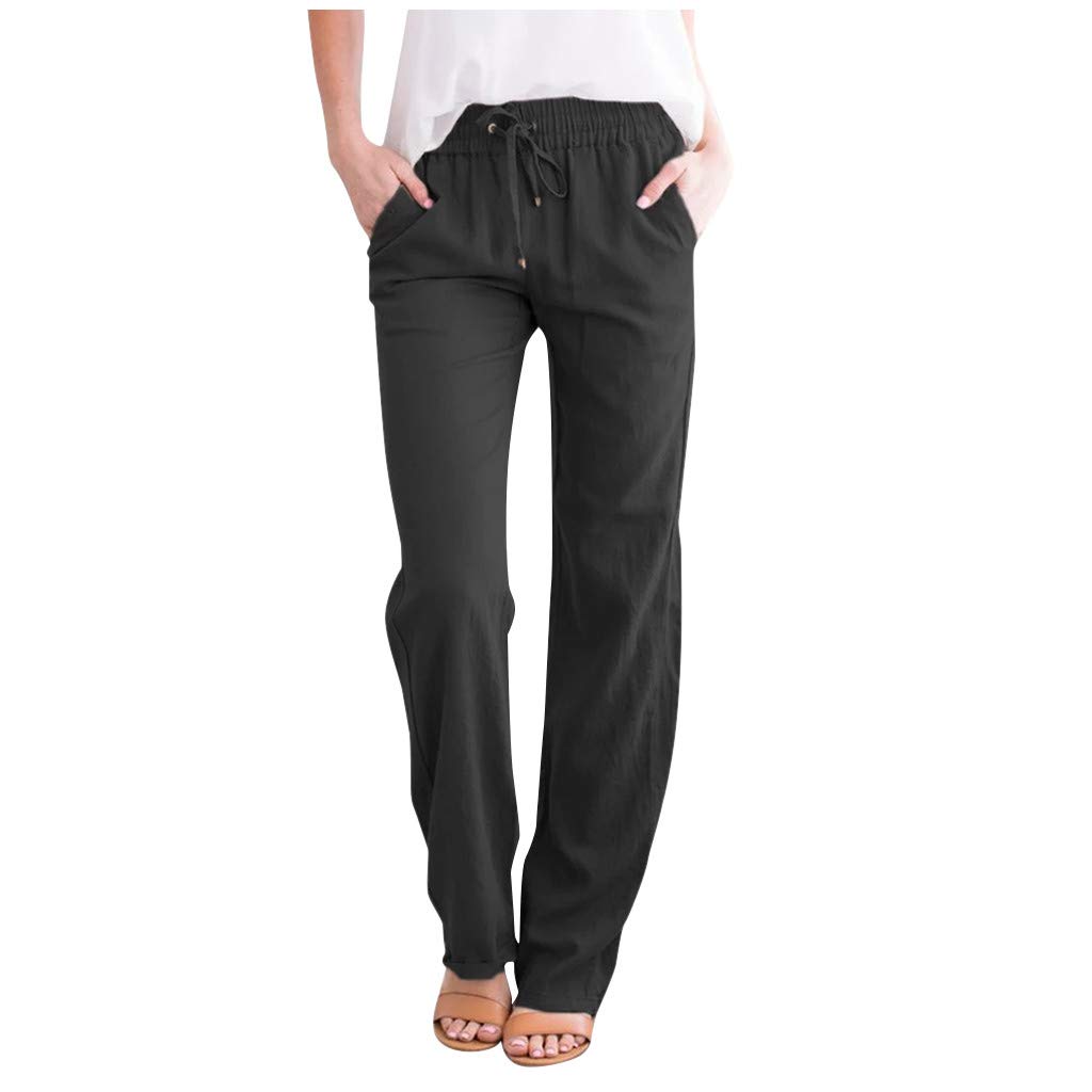 Kingspinner Women's Cotton Linen Drawstring Joggers - Lightweight Summer Work Pants & Casual Sweatpants for Office, Travel & Outdoor Activities