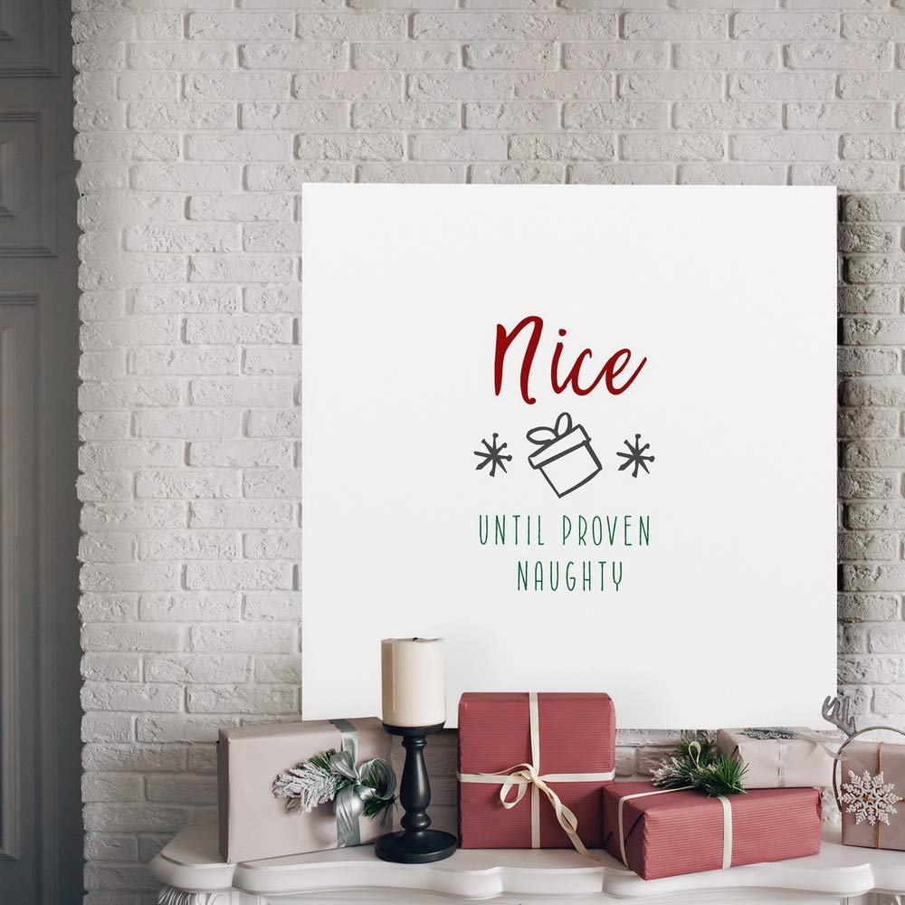 Premium Gallery Wrapped Canvas Wall Art - 'Nice Until Proven Naughty' Christmas & Winter Word Art in White, Red & Green | 40x40 Inches | Ready to Hang | Made in USA | Perfect for Holiday Home Decor, Office & Gift Giving