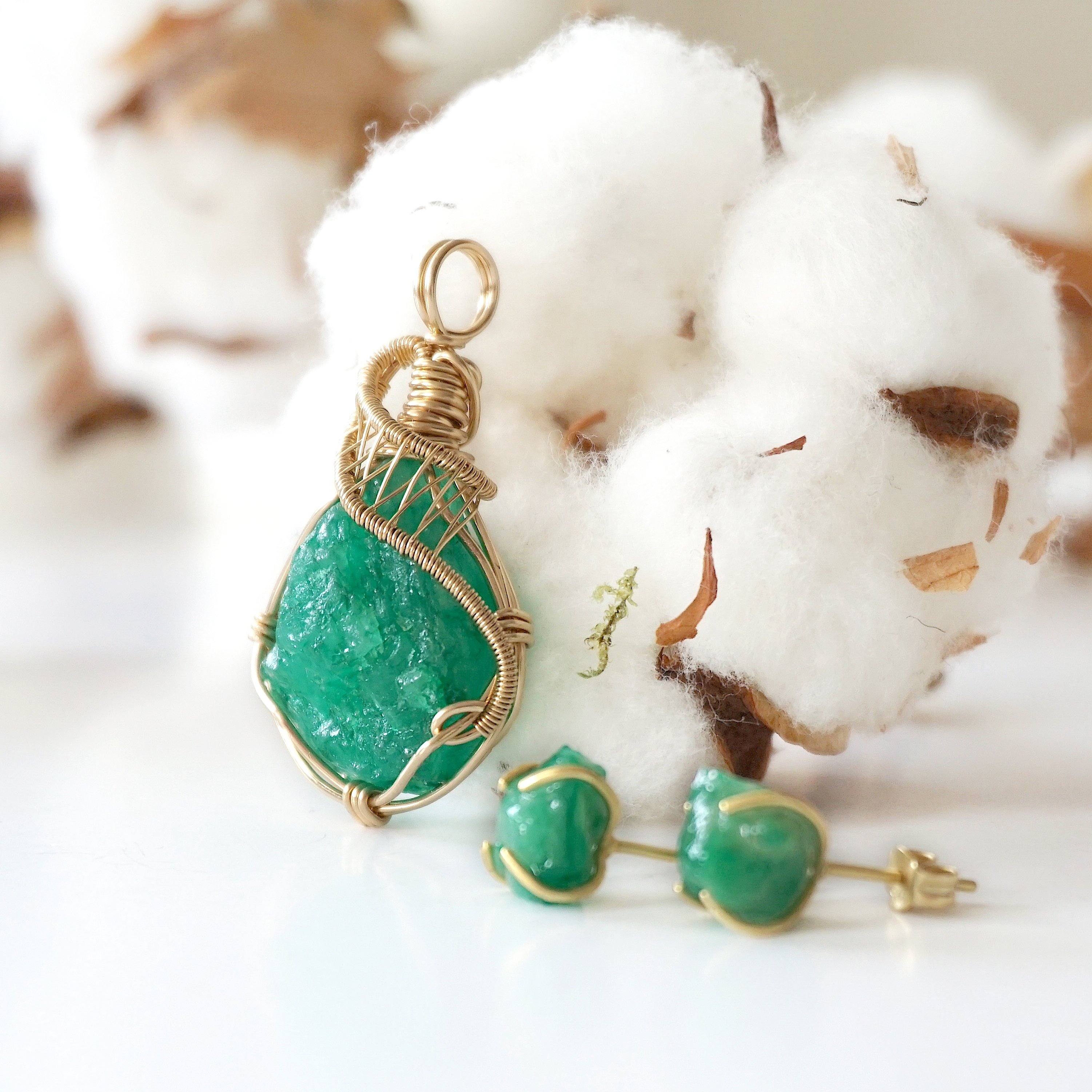 Emerald Jewelry Gift Set - 14K Gold Filled Necklace & Earrings Set for Women | Elegant Birthstone Jewelry for Anniversary, Birthday & Special Occasions | Perfect Gift for Mom, Wife, Girlfriend