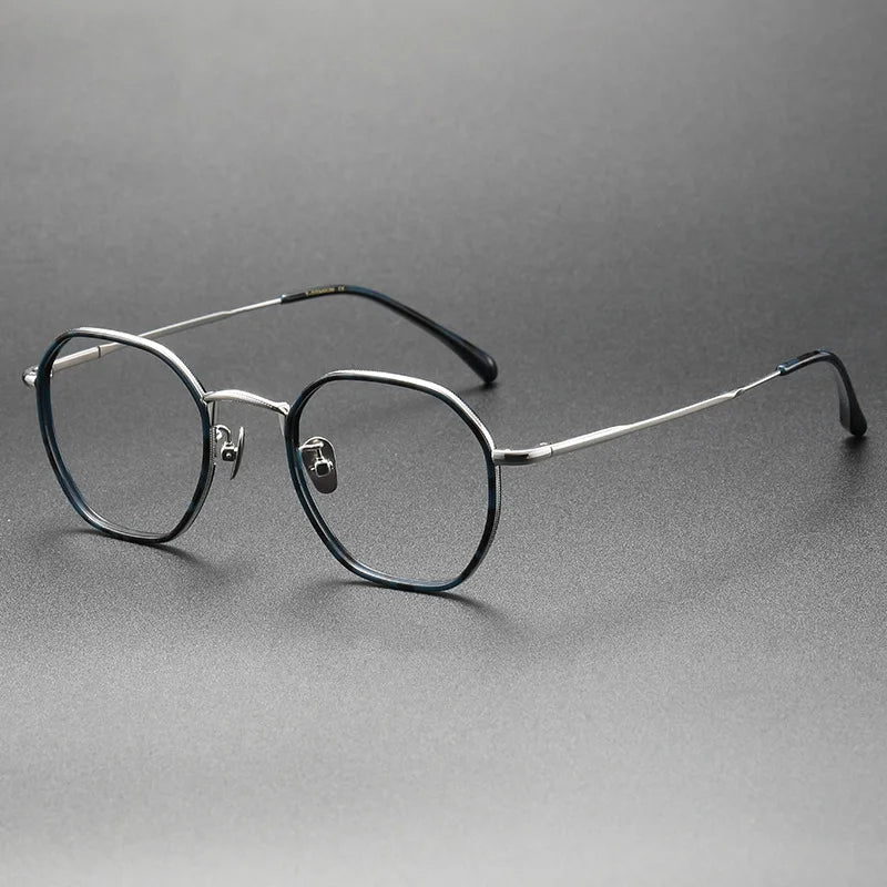 Aimee Men's Full Rim Polygon Round Titanium Acetate Eyeglasses 8502 - Lightweight & Durable Frame for Work, Reading & Everyday Use