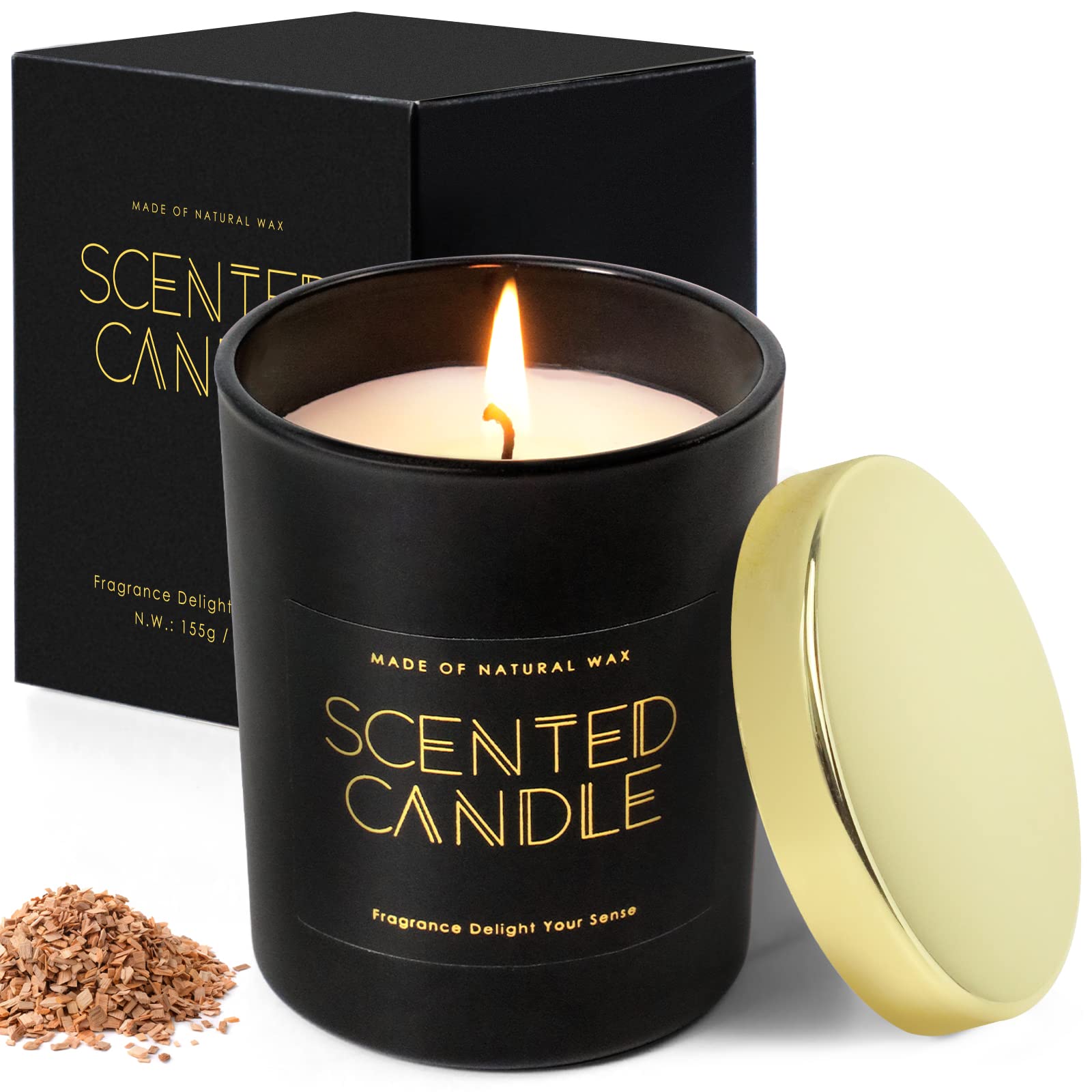 Teakwood & Tobacco Scented Soy Candles - 5.5 oz Aromatherapy Candles in Matte Black Glass Jar, Home Decor Gifts for Women & Men | Perfect for Relaxation, Romantic Dinners & Spa Nights
