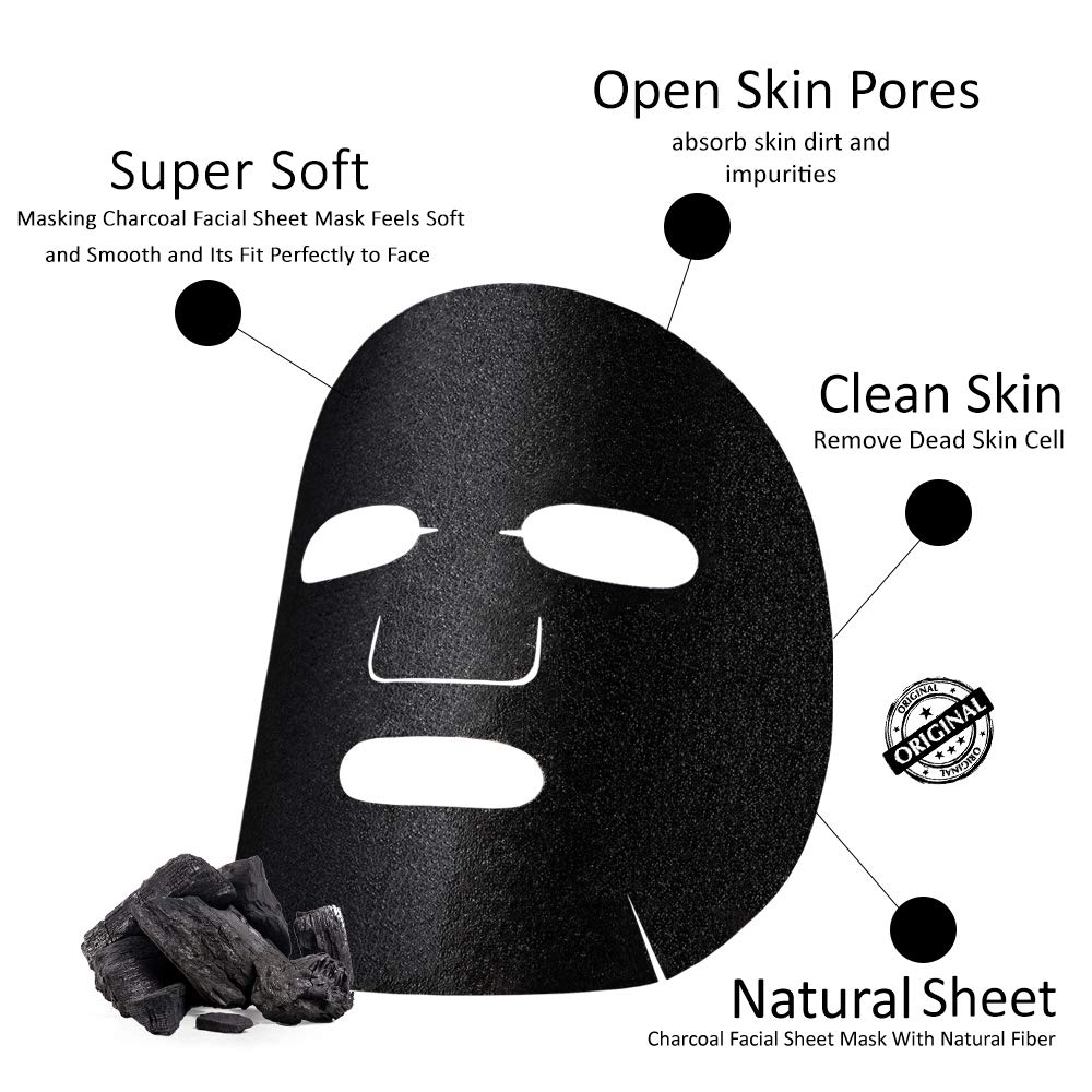 Green Tea Hydrating Facial Sheet Mask 20ml & Tomato Ginseng Charcoal Renewal Sheet Mask 25ml - Korean Skincare Set for Women & Men - Daily Moisturizing & Detoxifying Face Care for Glowing Skin