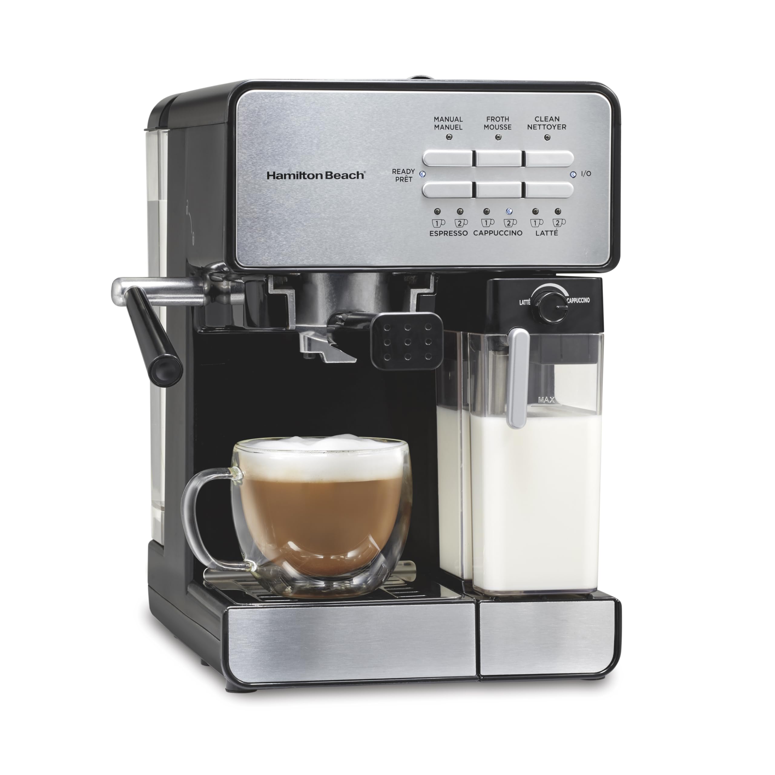 Hamilton Beach 40750 Slide & Lock Espresso Machine - 15 Bar Pump Coffee Maker with Milk Frother for Café-Quality Cappuccino & Latte - 70oz Removable Water Tank - Black | Perfect for Home Baristas & Coffee Lovers (Office, Kitchen, Breakfast Nook)