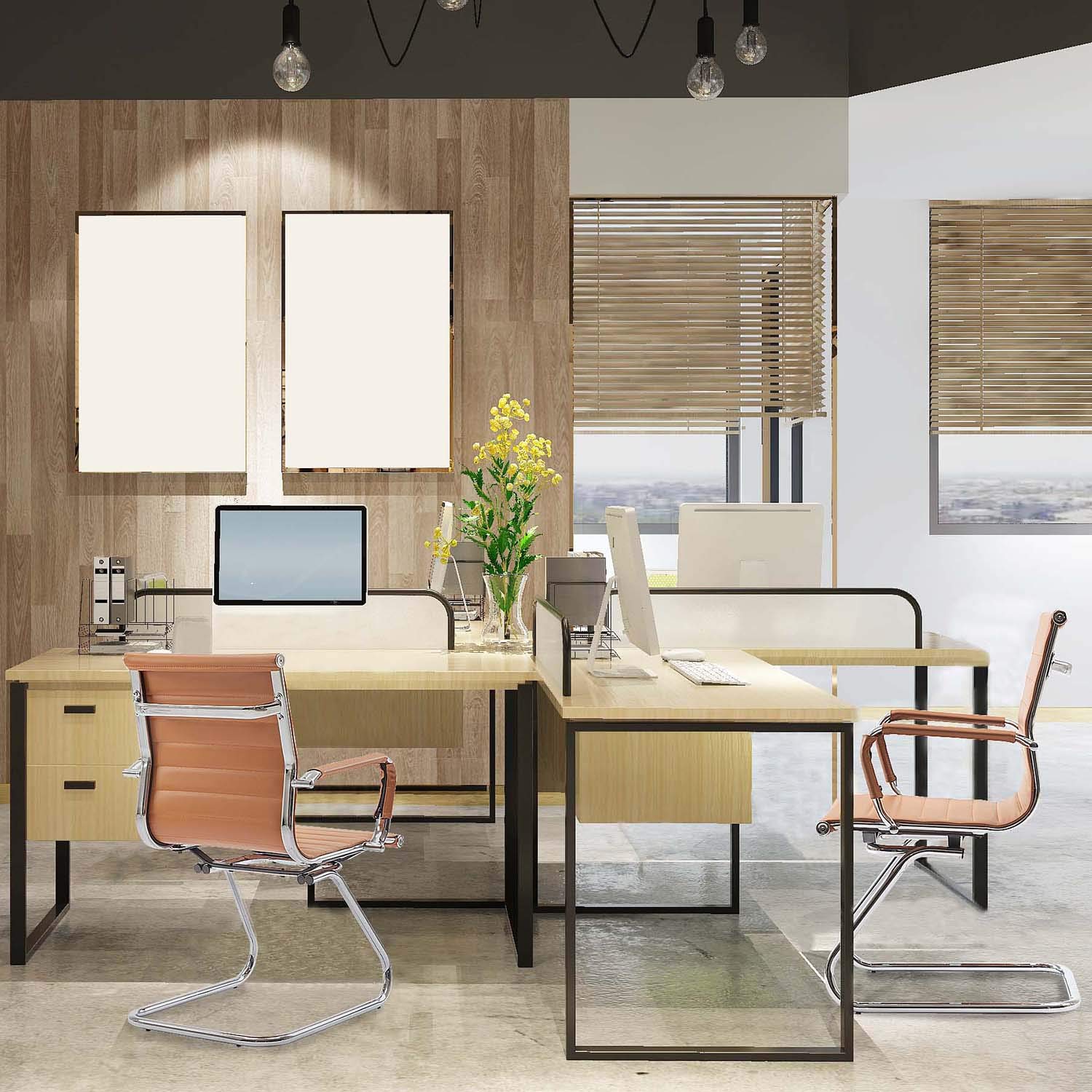 Premium Leather Conference Chairs with Back Support - Heavy Duty Office Guest Chairs Set of 2 (Terracotta) - Perfect for Reception Areas, Meeting Rooms & Executive Offices