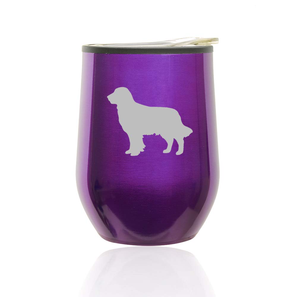 Stemless Wine Tumbler with Lid - 16oz Insulated Coffee Travel Mug, Glass Cup with Golden Retriever Design (Royal Purple) - Perfect for Hot/Cold Drinks, Office, Picnics & Gifts