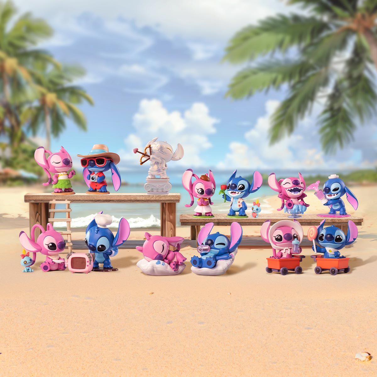 Disney Stitch on a Date Series Collectible Figures Set - 12 Piece Display for Home Decor, Office, or Gift (Anime & Disney Lovers)