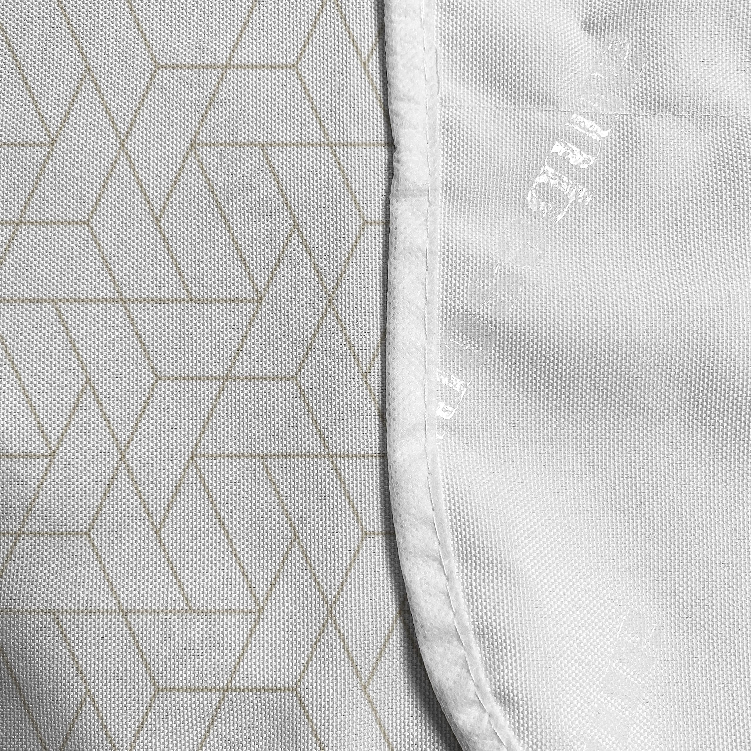 Lunarable Geometric Microwave Oven Cover - Hexagonal & Triangular Pattern Waterproof Kitchen Organizer with Pockets, 36x12 Inches, Beige & White - Perfect for Modern Kitchens & Small Space Organization