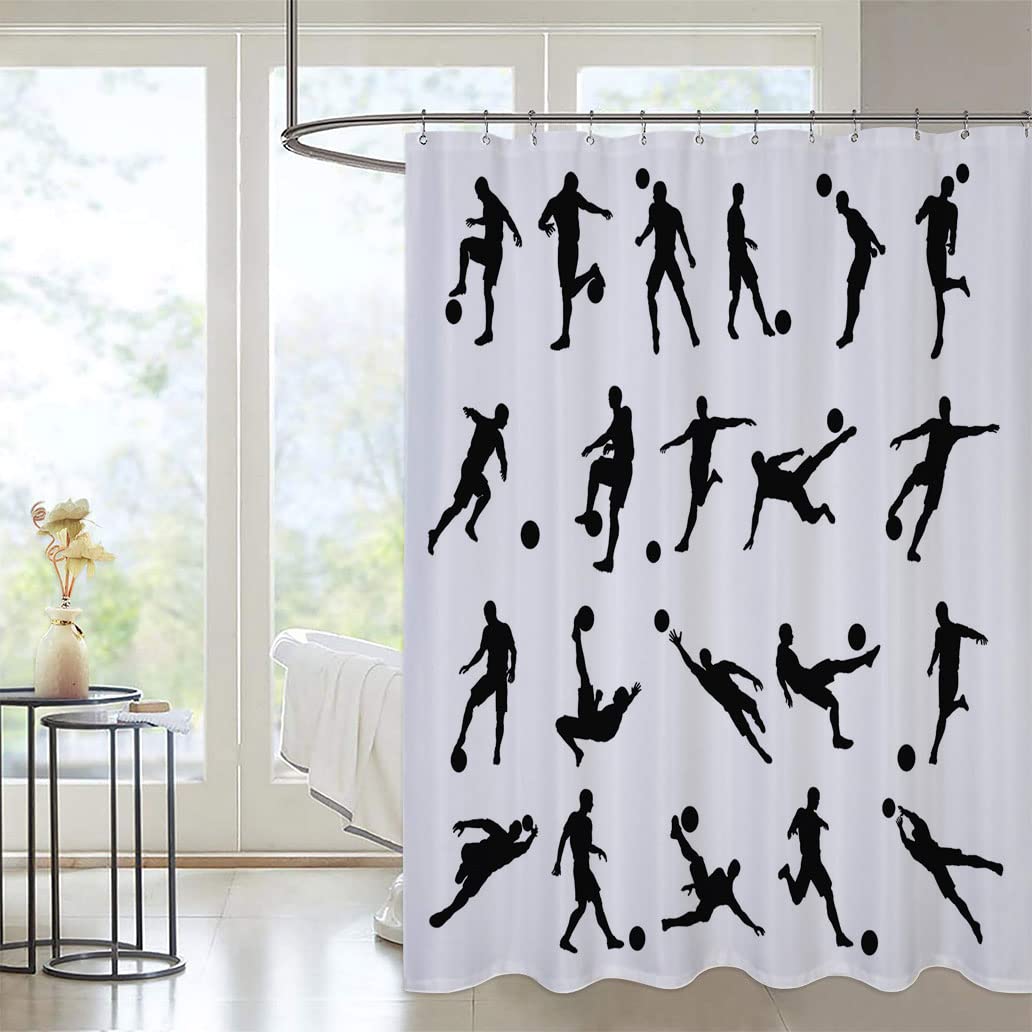 Sports Theme Shower Curtain Set - Volleyball Player Silhouettes Design, Waterproof Bathroom Decor, 55x72 Inches - Perfect for Athletic Fans & Gym Lovers' Bathrooms