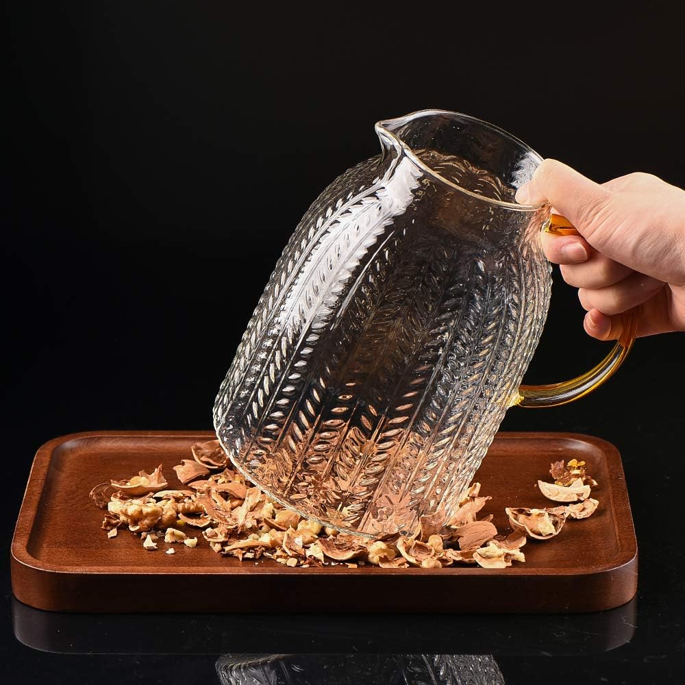 Premium Glass Pitcher with Lid & Handle - 65oz Crystal Clear Water Jug for Tea, Coffee, Juice & Iced Beverages - Perfect for Refrigerator, Coffee Maker & Floral Tea Serving - Elegant Home & Kitchen Entertaining Essential