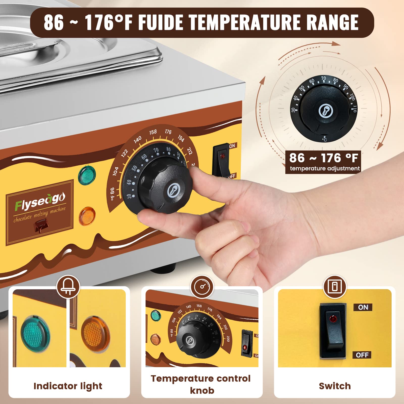 Professional Chocolate Melting Machine with 2 Tanks (9lbs Capacity) - 86-230℉ Temperature Control for Tempering, Candle Making & Food Warming - Commercial & Home Use - Perfect for Bakeries, Candy Shops & DIY Chocolate Crafts