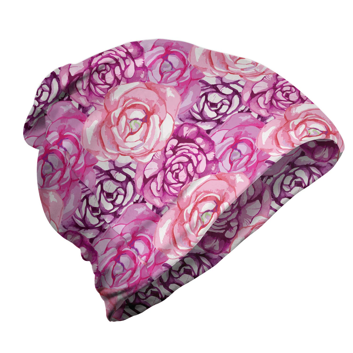 Ambesonne Unisex Beanie - Rose Bloom Petals Divine Winter Hat for Men & Women | Warm Knit Beanie for Hiking, Skiing, Outdoor Activities & Cold Weather Fashion