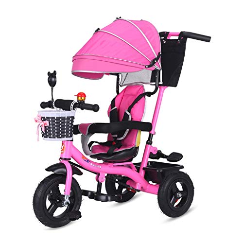 4-in-1 Multifunctional Pink Baby Bicycle with Adjustable Canopy & Swivel Seat - Perfect Toddler Toy Gift for Outdoor Play, Park Rides & Learning to Walk