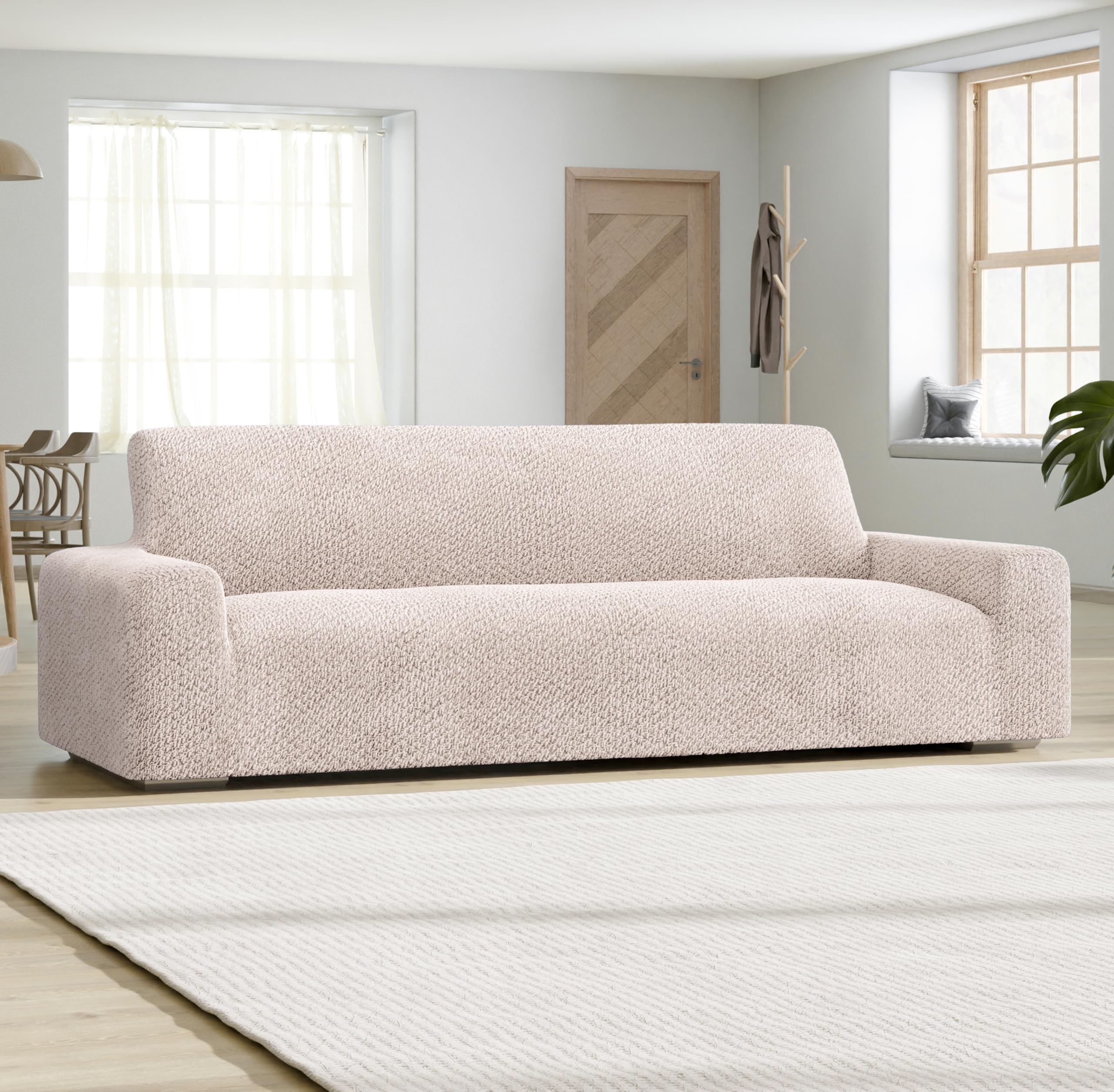 PAULATO BY GA.I.CO. Stretch Sofa Slipcover - Soft Polyester Couch Cover with 1-Piece Form Fit - Washable Velvet Furniture Protector for Pets - Ivory | Perfect for Living Room, Family Room & Pet-Friendly Homes
