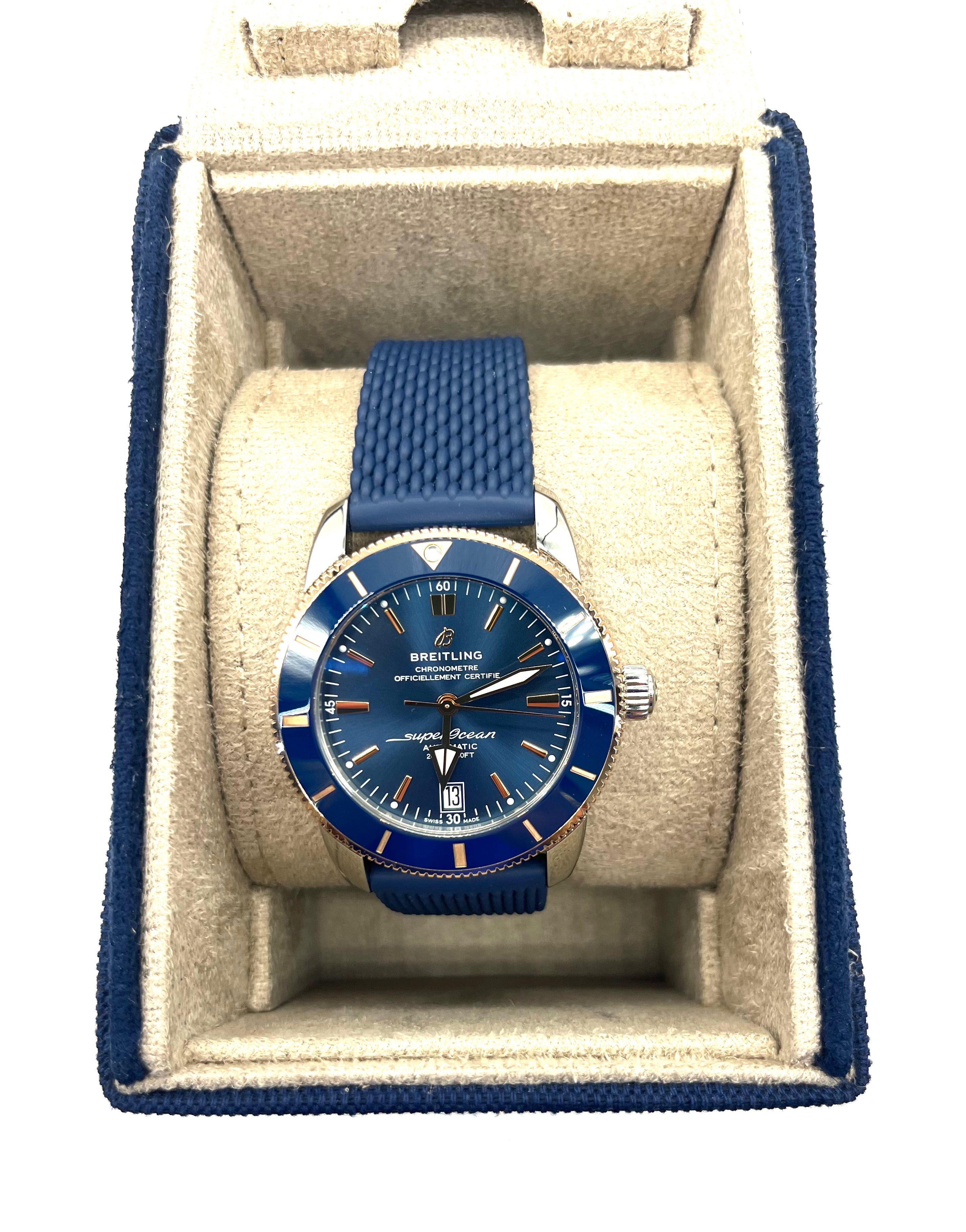 Breitling SuperOcean Automatic Dive Watch with Blue Rubber Strap - Luxury Waterproof Wristwatch for Men, Perfect for Scuba Diving, Swimming & Everyday Wear