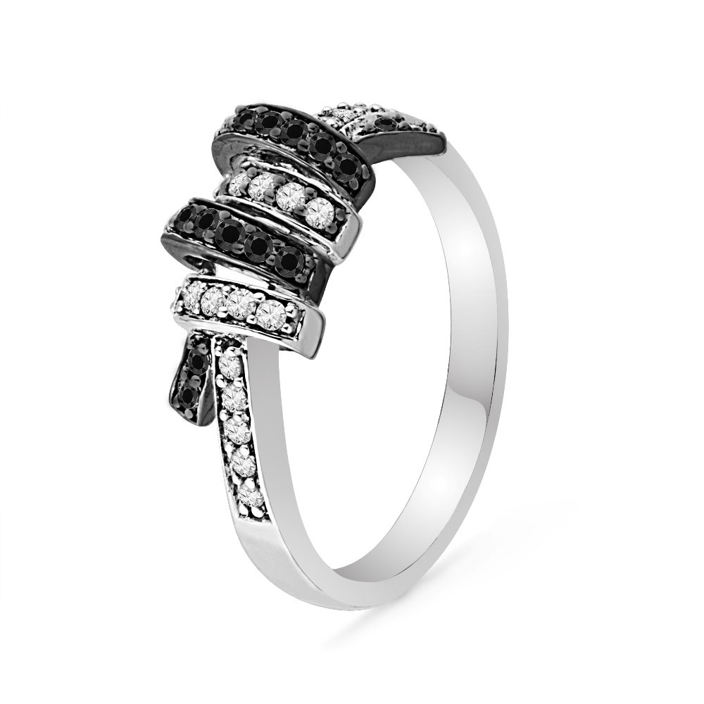 10KT White Gold Black and White Round Diamond Twisted Fashion Ring (1/5 cttw) - Elegant Jewelry for Weddings, Anniversaries & Special Occasions