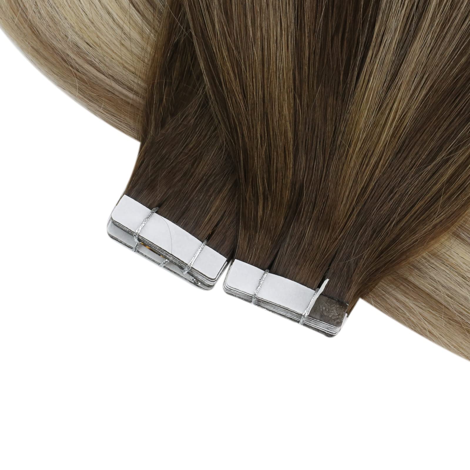 Ve Sunny 24 Inch Ombre Tape-in Hair Extensions - 20pcs 50g Real Human Hair (Dark Brown to Golden Blonde) for Length & Volume | Perfect for Weddings, Parties & Daily Styling
