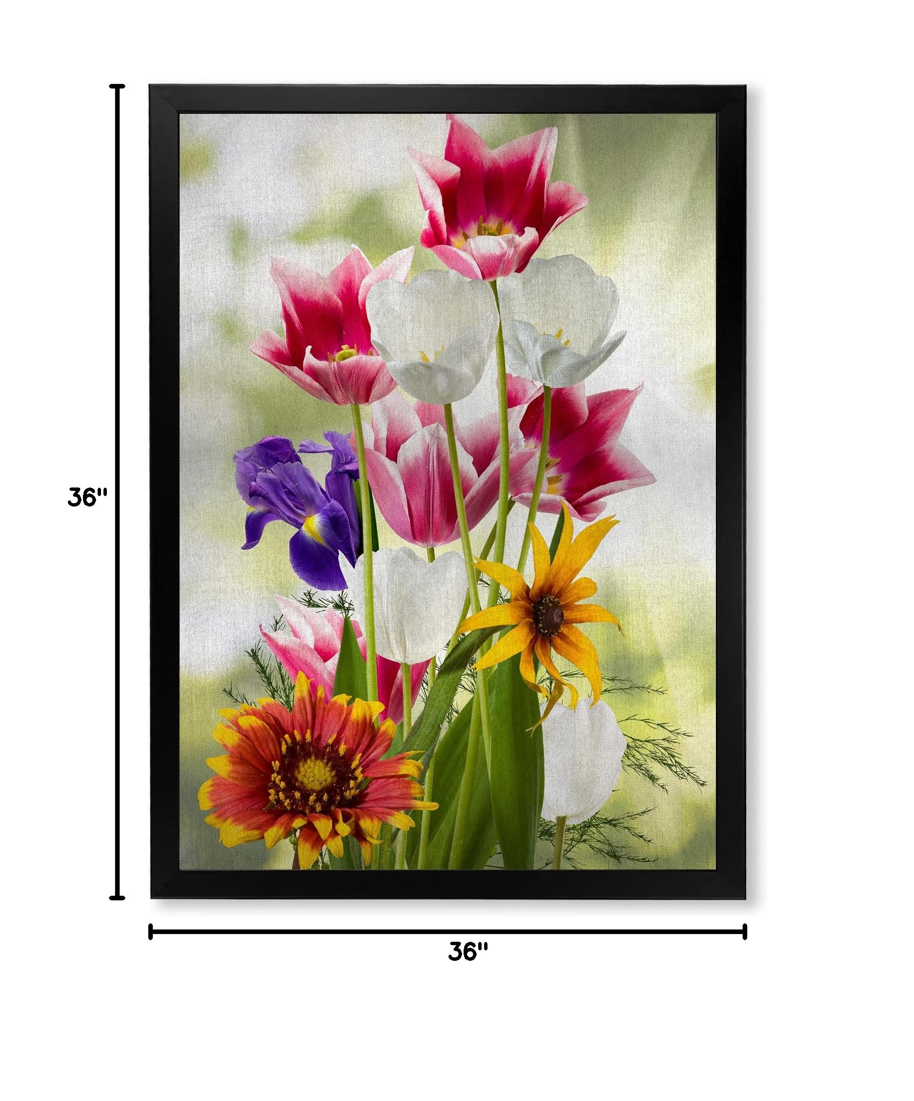 Vibrant Red Purple & Yellow Wildflowers Traditional Framed Wall Art - Floral Home Decor for Living Room, Bedroom & Office
