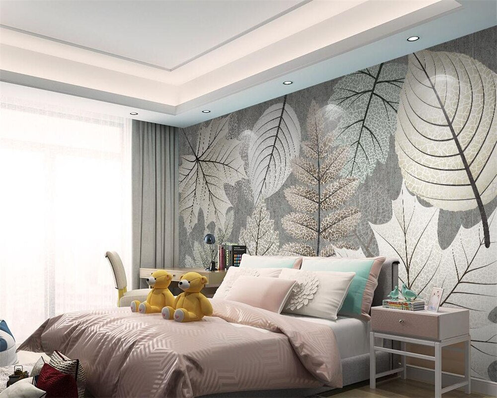 Modern Monochrome Leaf Mural Wallpaper - Nature-Inspired Peel & Stick Wall Decor for Living Room, Bedroom, Nursery | Easy DIY Home Renovation