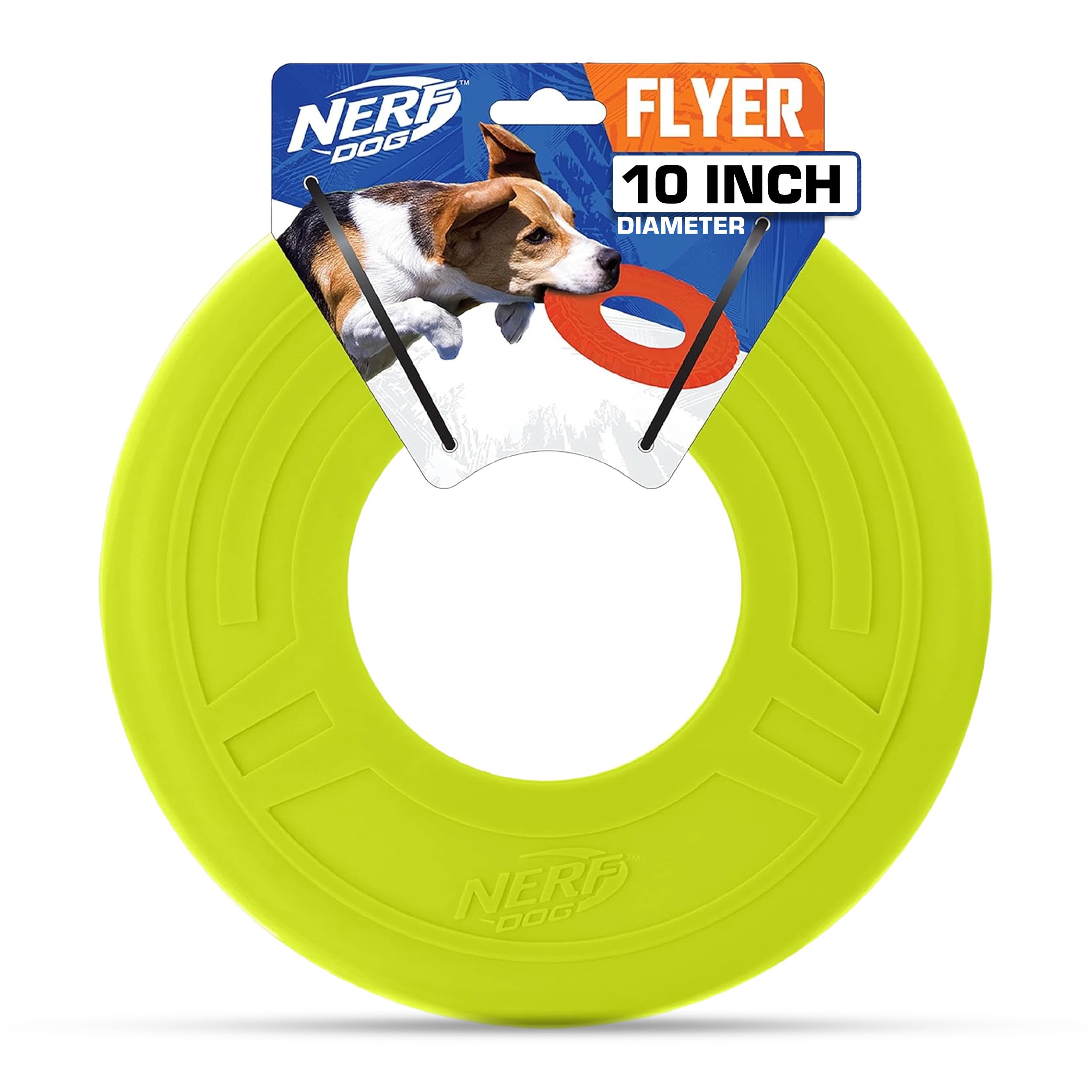 Nerf Dog Atomic Flyer - 10 Inch Durable Rubber Flying Disc Dog Toy for Medium & Large Breeds - Perfect for Outdoor Fetch, Beach Play & Backyard Training - Green
