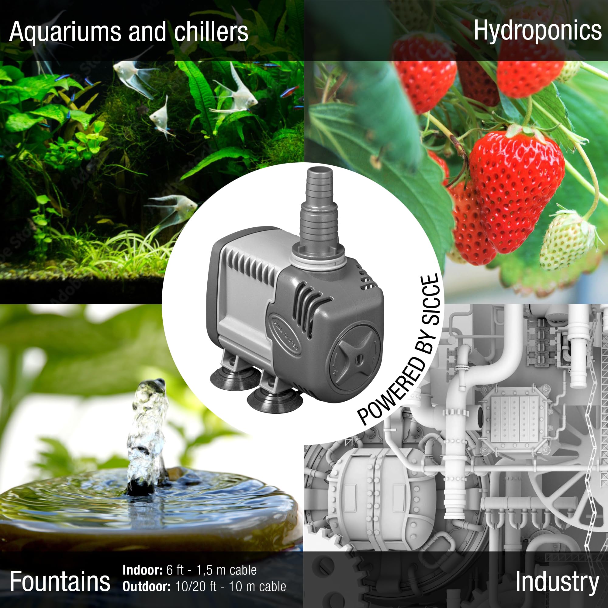 SICCE Syncra Silent 0.5 Submersible Water Pump 185 GPH - Ultra Quiet 8W Aquarium Pump for Fish Tank, Fountain, Pond | Italian Made Durable Design for Freshwater & Saltwater | Perfect for Hydroponics, Terrariums, and Indoor Water Features