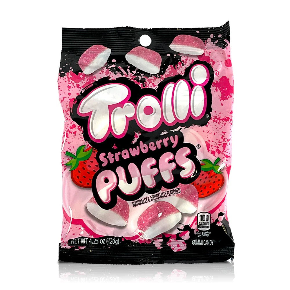Ferrara Trolli Strawberry Puff Candy - 4.25oz Bags (Pack of 12) | Sour Gummy Bears for Parties, Snacks & Office Treats
